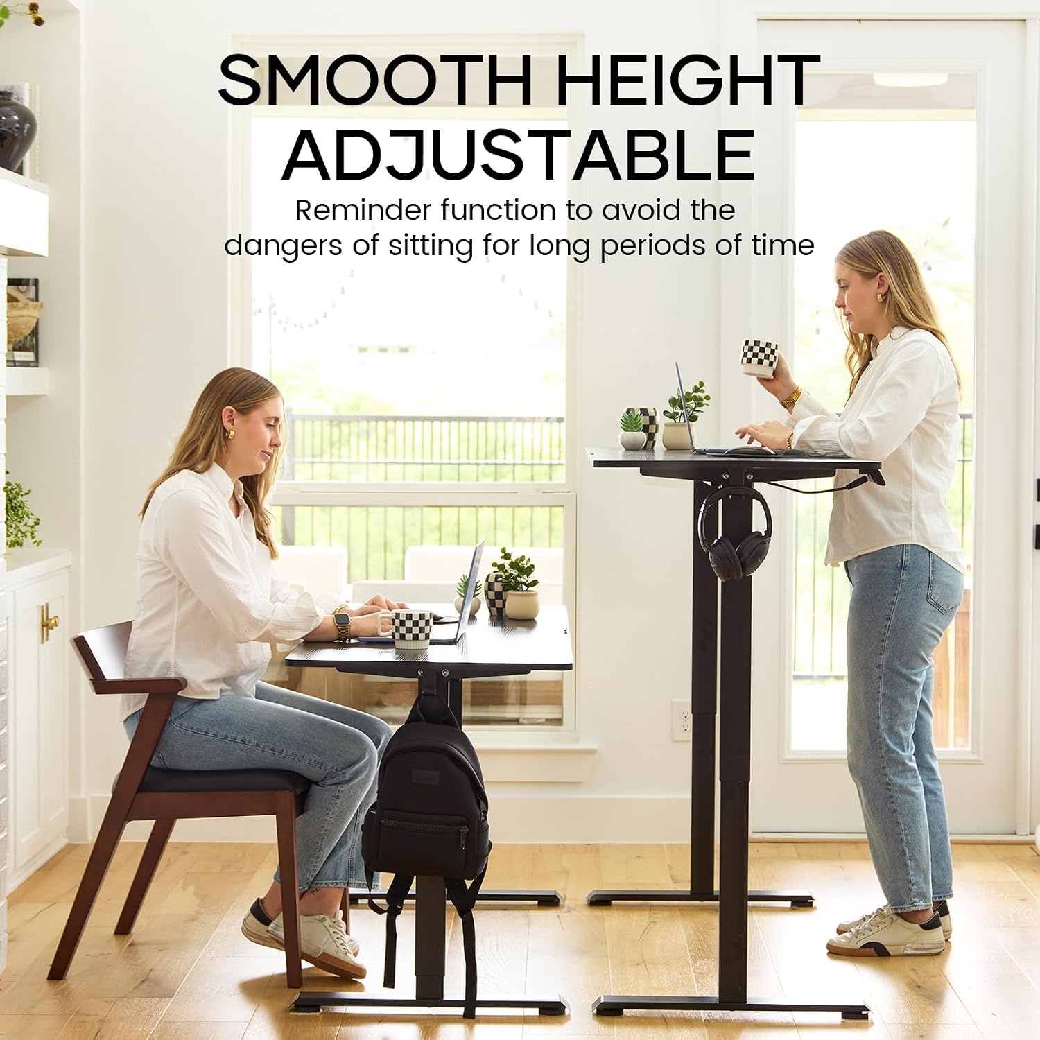 image:imageVeken 472 Inch Electric Standing Desk Height Adjustable Sit Stand Up Wood Desktop Work Home Office Computer PC Desks Gaming Writing Study Bedroom Rising Table Tall Standup Workstation WhiteBlack