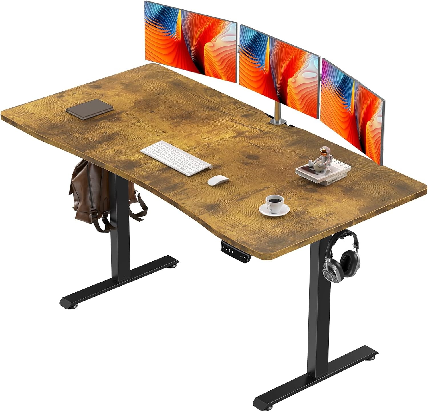 image:imageVeken 472 Inch Electric Standing Desk Height Adjustable Sit Stand Up Wood Desktop Work Home Office Computer PC Desks Gaming Writing Study Bedroom Rising Table Tall Standup Workstation WhiteBrown