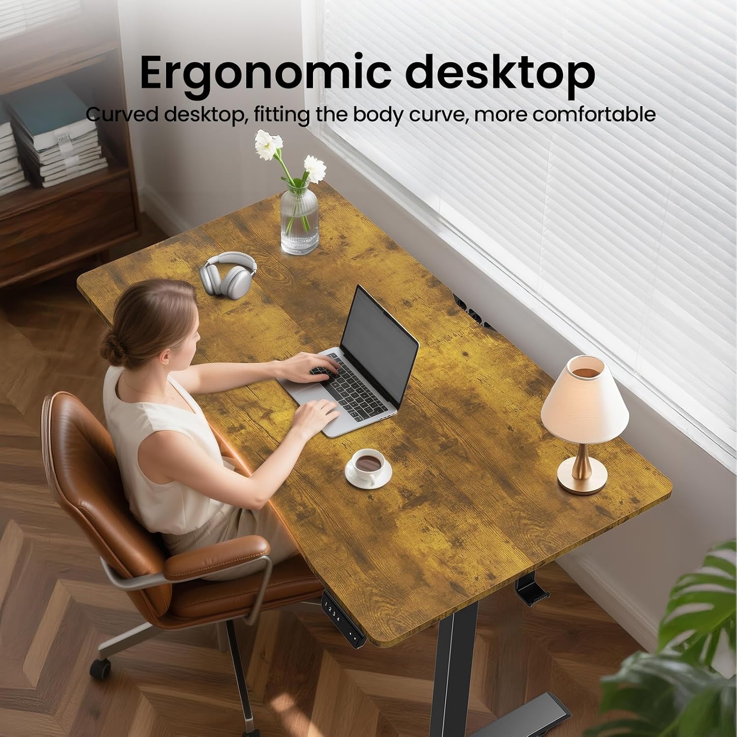 image:imageVeken 472 Inch Electric Standing Desk Height Adjustable Sit Stand Up Wood Desktop Work Home Office Computer PC Desks Gaming Writing Study Bedroom Rising Table Tall Standup Workstation WhiteBrown
