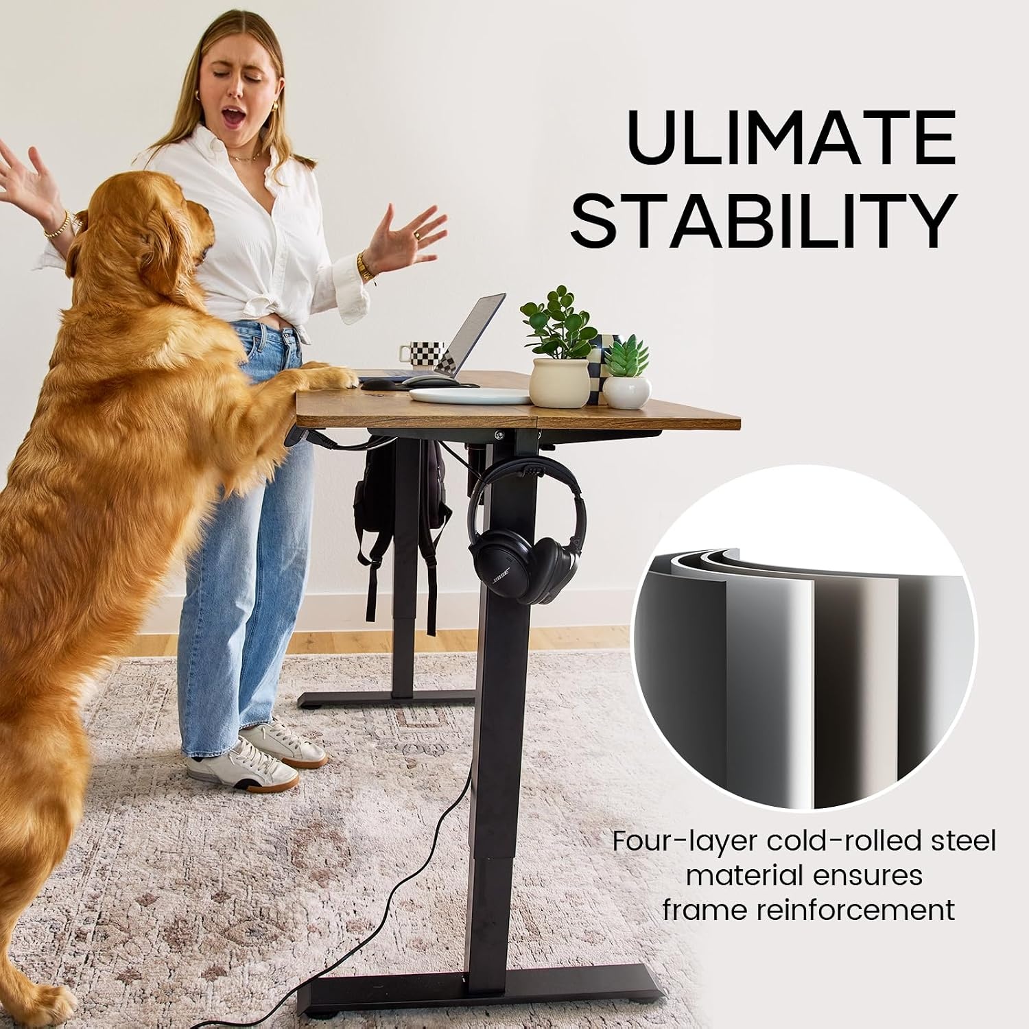 image:imageVeken 472 Inch Electric Standing Desk Height Adjustable Sit Stand Up Wood Desktop Work Home Office Computer PC Desks Gaming Writing Study Bedroom Rising Table Tall Standup Workstation WhiteBrown