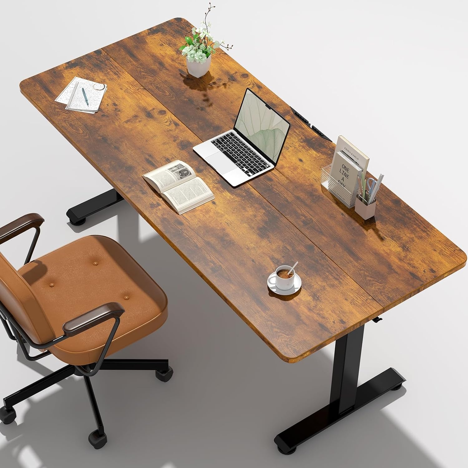 image:imageVeken 472 Inch Electric Standing Desk Height Adjustable Sit Stand Up Wood Desktop Work Home Office Computer PC Desks Gaming Writing Study Bedroom Rising Table Tall Standup Workstation WhiteBrown