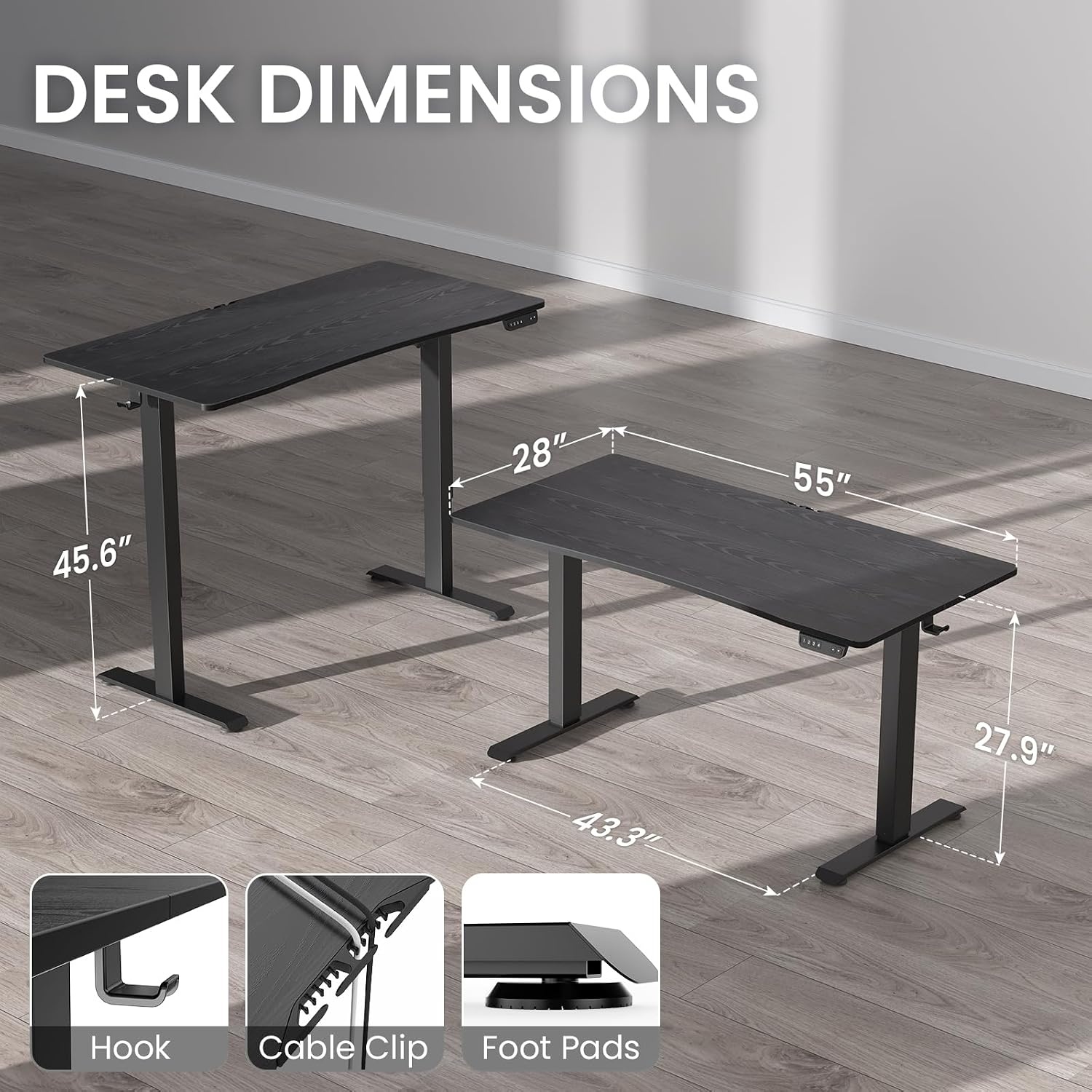image:imageVeken 472 Inch Electric Standing Desk Height Adjustable Sit Stand Up Wood Desktop Work Home Office Computer PC Desks Gaming Writing Study Bedroom Rising Table Tall Standup Workstation WhiteBlack
