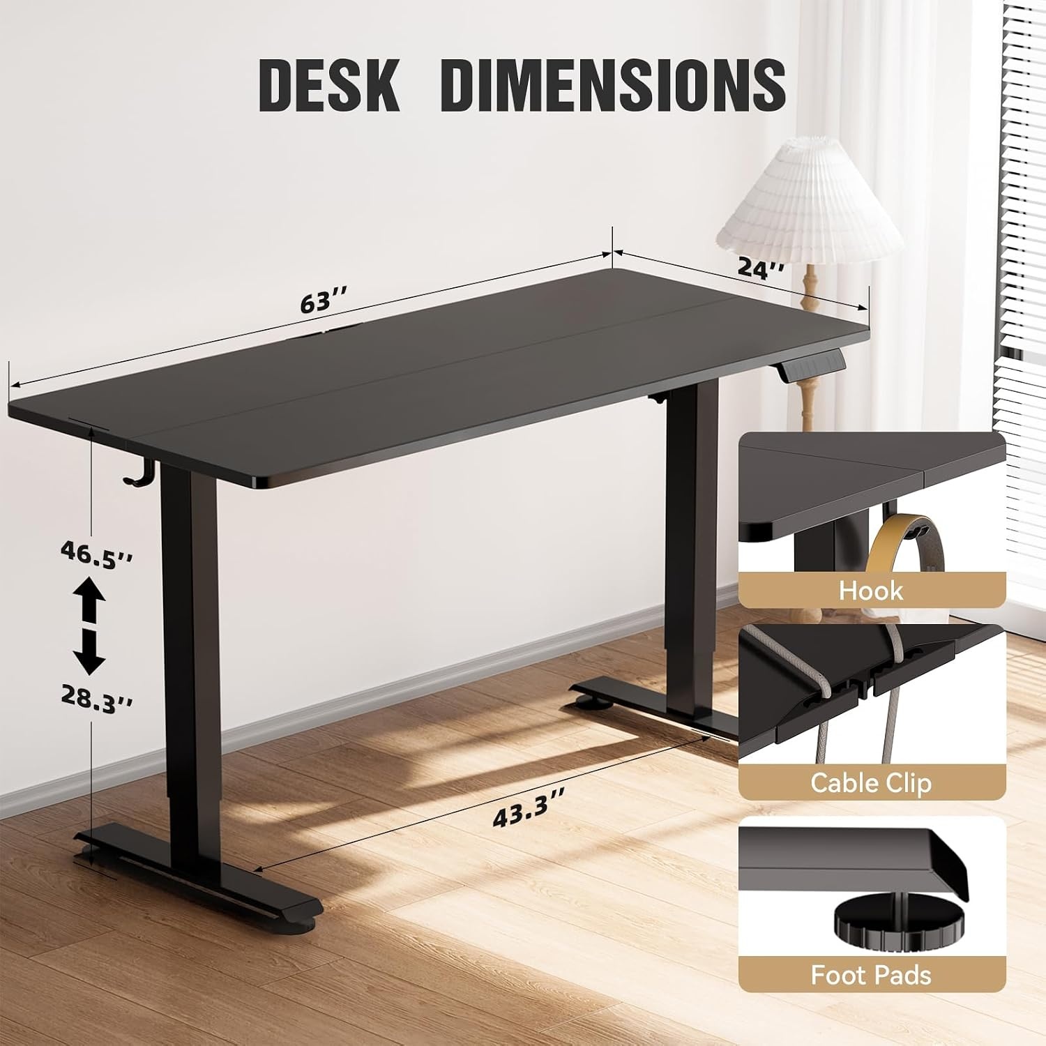 image:imageVeken 472 Inch Electric Standing Desk Height Adjustable Sit Stand Up Wood Desktop Work Home Office Computer PC Desks Gaming Writing Study Bedroom Rising Table Tall Standup Workstation WhiteBlack