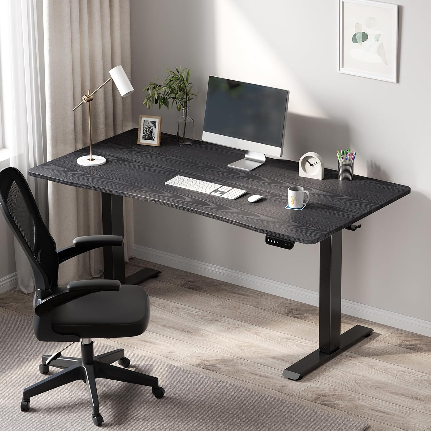 image:imageVeken 472 Inch Electric Standing Desk Height Adjustable Sit Stand Up Wood Desktop Work Home Office Computer PC Desks Gaming Writing Study Bedroom Rising Table Tall Standup Workstation WhiteBlack