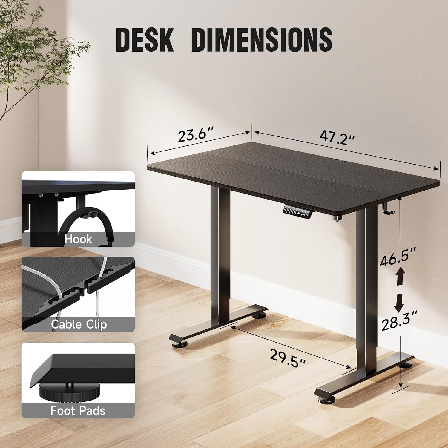 image:imageVeken 472 Inch Electric Standing Desk Height Adjustable Sit Stand Up Wood Desktop Work Home Office Computer PC Desks Gaming Writing Study Bedroom Rising Table Tall Standup Workstation WhiteBlack