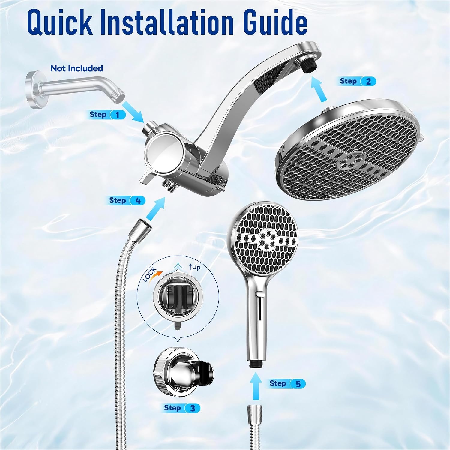 image:imageVeken Filtered Shower Head with Handheld Multipattern Rain Showerhead SetChrome