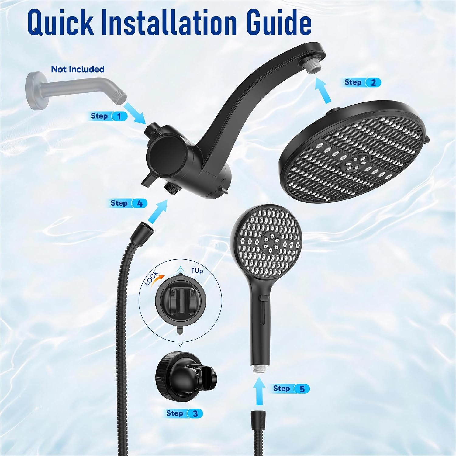 image:imageVeken Filtered Shower Head with Handheld Multipattern Rain Showerhead SetMatte Black