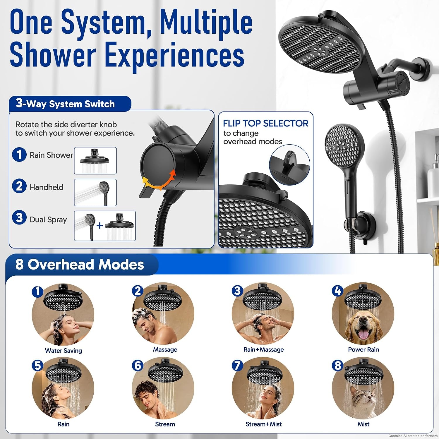 image:imageVeken Filtered Shower Head with Handheld Multipattern Rain Showerhead SetMatte Black