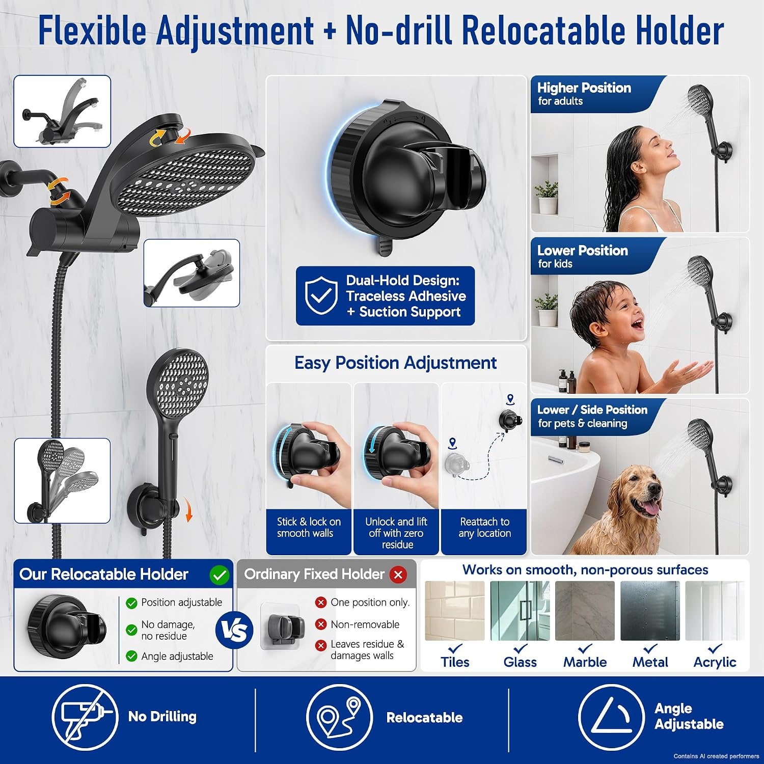 image:imageVeken Filtered Shower Head with Handheld Multipattern Rain Showerhead SetMatte Black