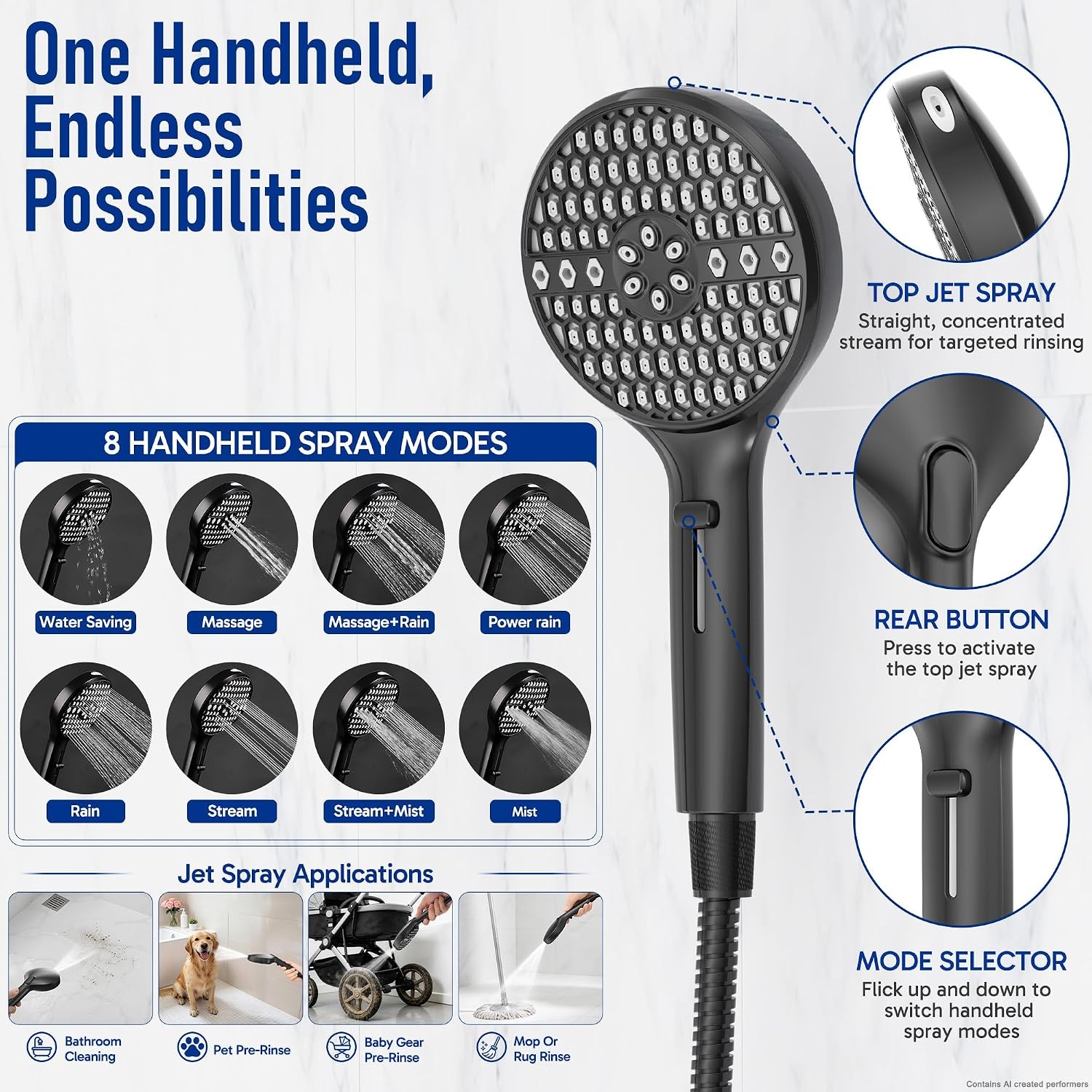 image:imageVeken Filtered Shower Head with Handheld Multipattern Rain Showerhead SetMatte Black