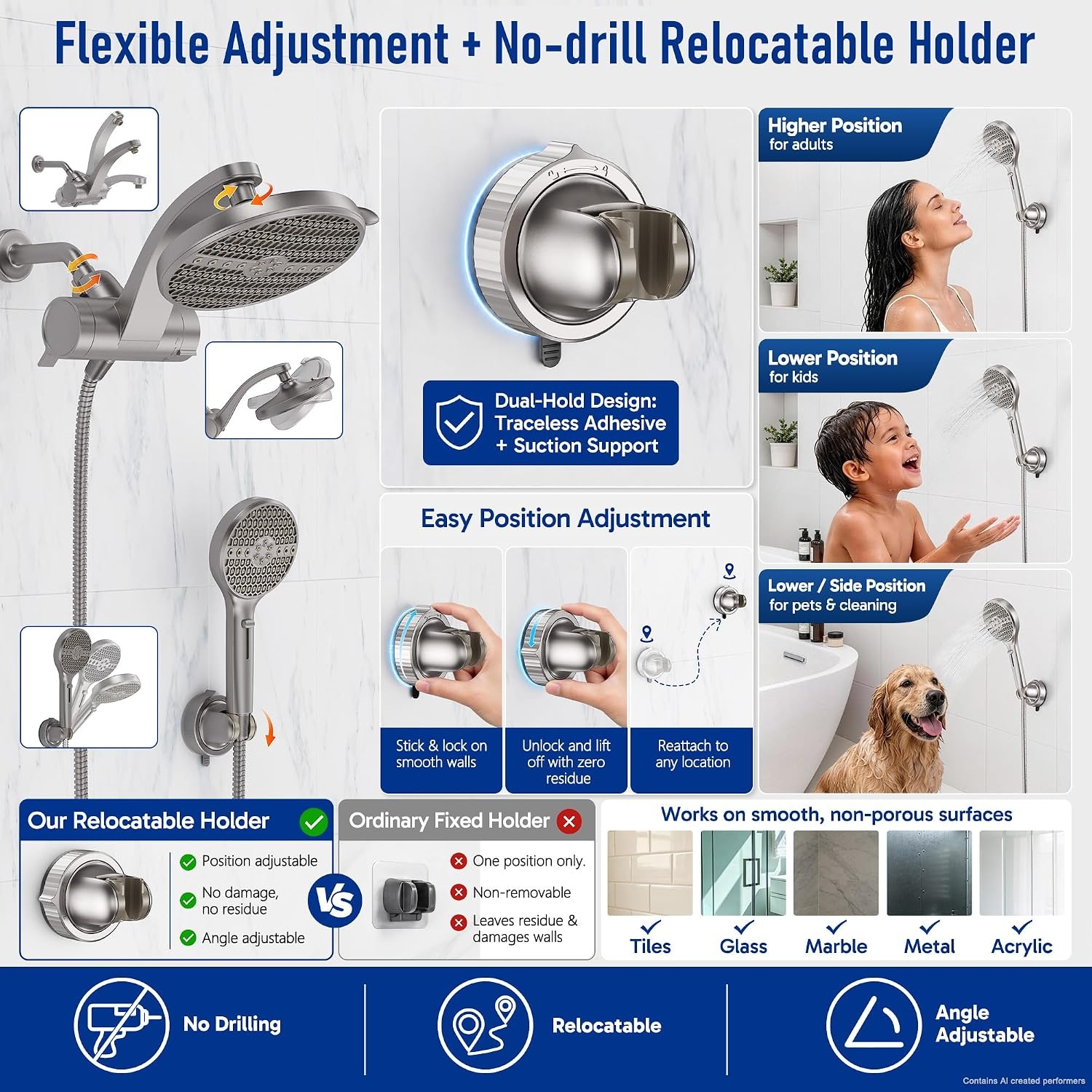 image:imageVeken Filtered Shower Head with Handheld Multipattern Rain Showerhead SetNickel