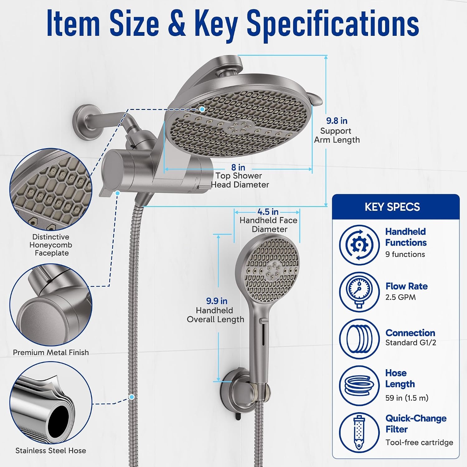 image:imageVeken Filtered Shower Head with Handheld Multipattern Rain Showerhead SetNickel