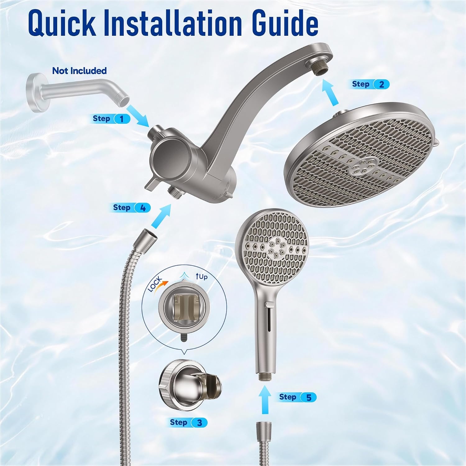 image:imageVeken Filtered Shower Head with Handheld Multipattern Rain Showerhead SetNickel