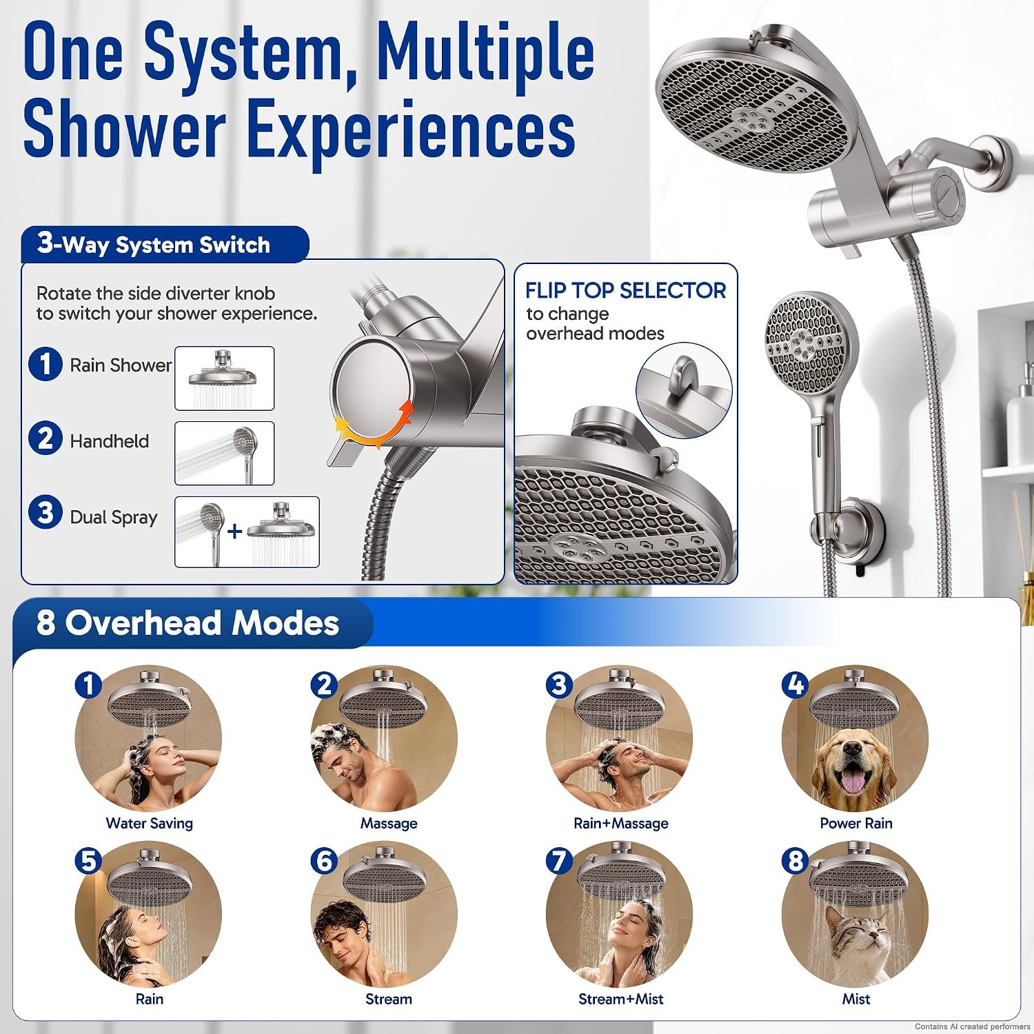 image:imageVeken Filtered Shower Head with Handheld Multipattern Rain Showerhead SetNickel