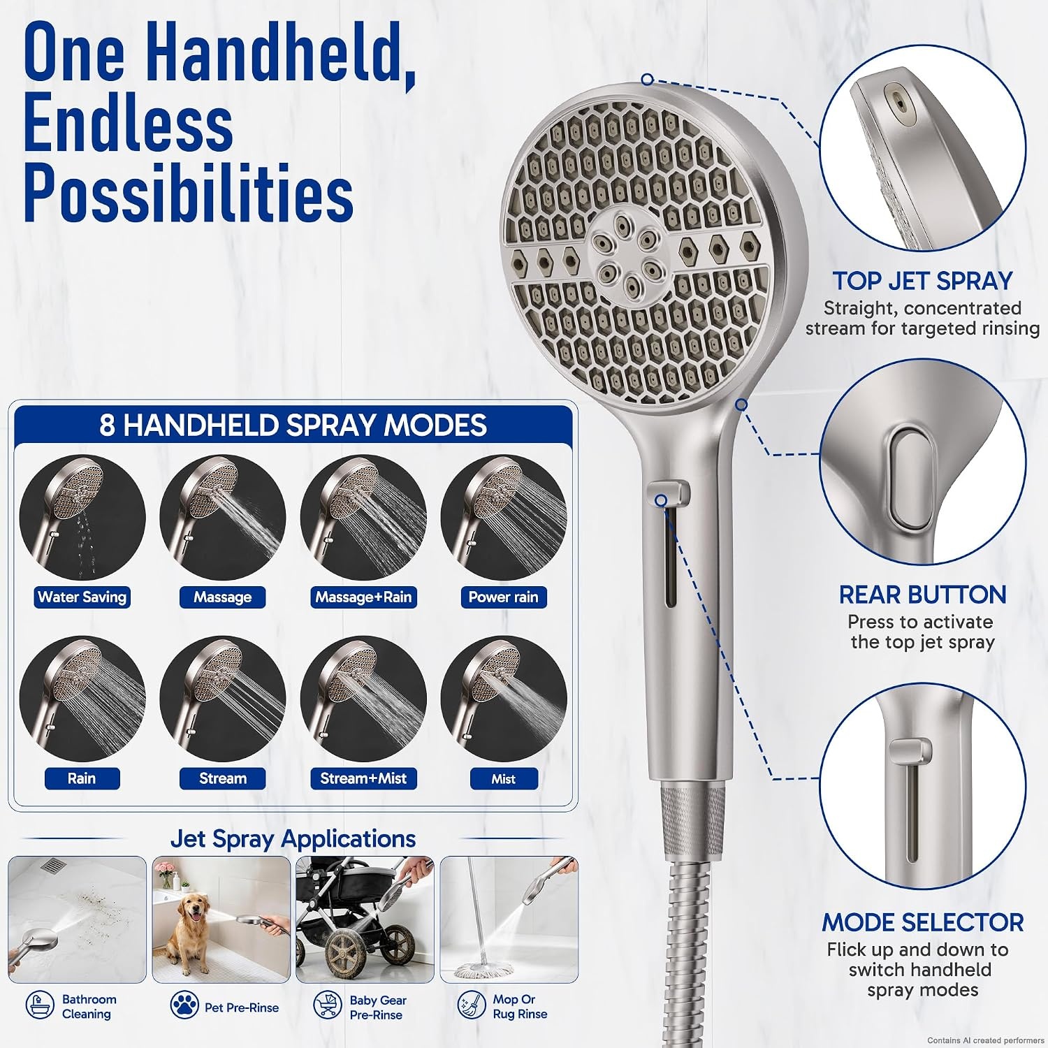 image:imageVeken Filtered Shower Head with Handheld Multipattern Rain Showerhead SetNickel