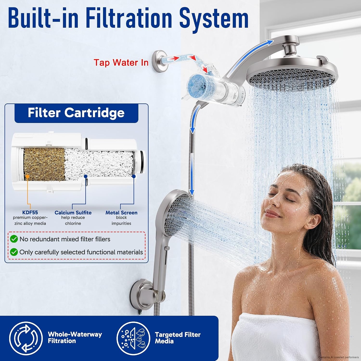 image:imageVeken Filtered Shower Head with Handheld Multipattern Rain Showerhead SetNickel
