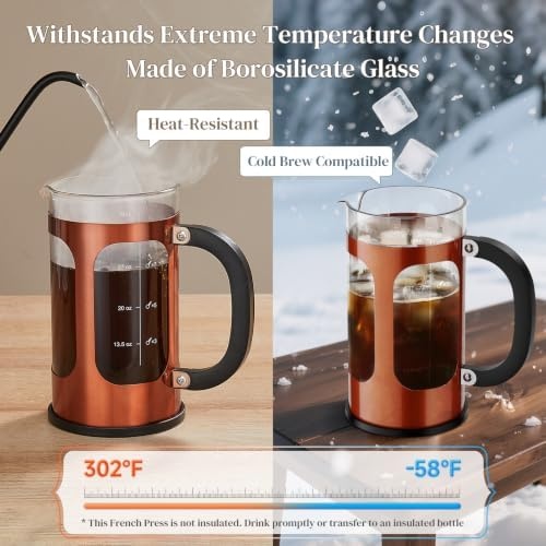 image:imageVeken French Press Coffee Maker No Plastic Touching Cafe34oz 1 L CafeteraCopper