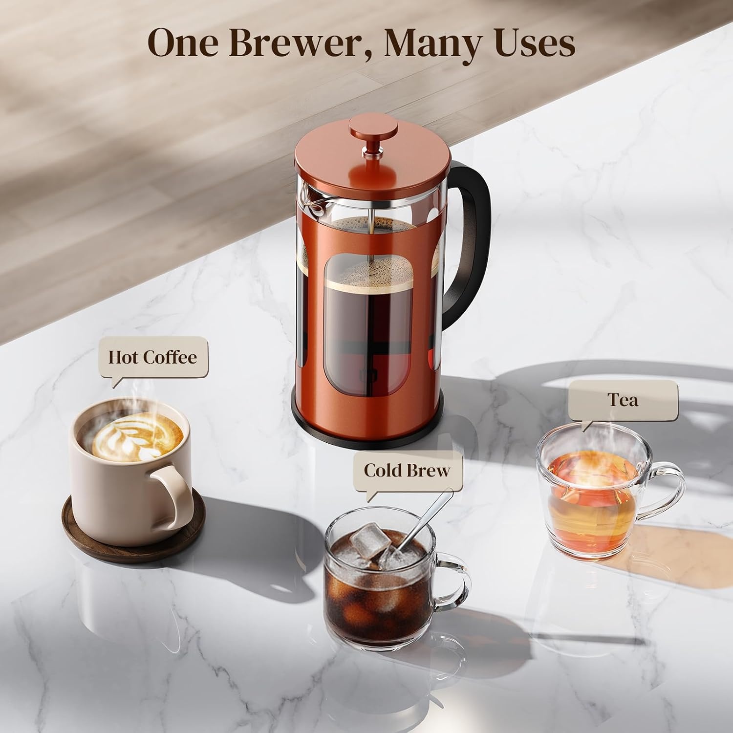 image:imageVeken French Press Coffee Maker No Plastic Touching Cafe34oz 1 L CafeteraCopper
