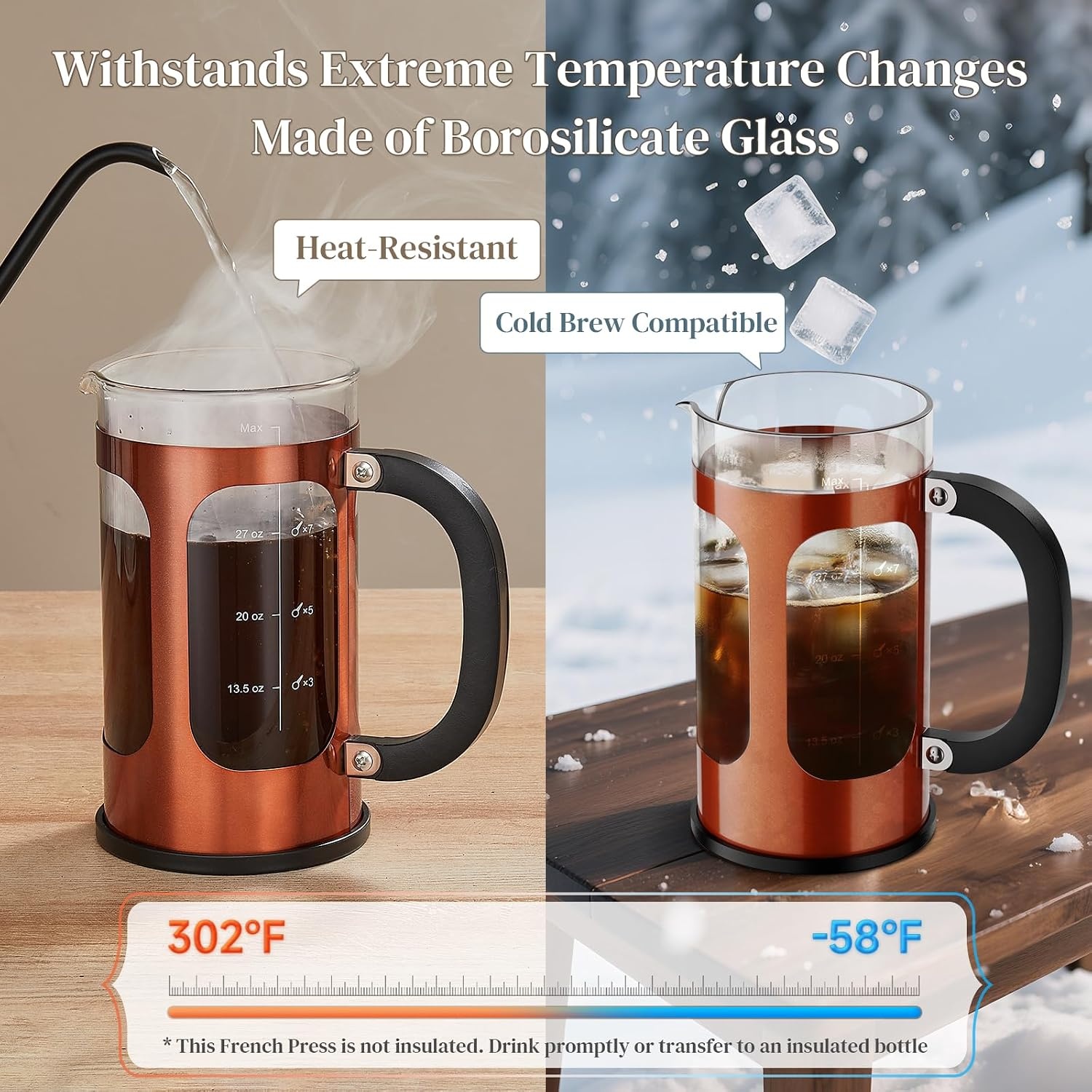 image:imageVeken French Press Coffee Maker No Plastic Touching Cafe34oz 1 L CafeteraCopper