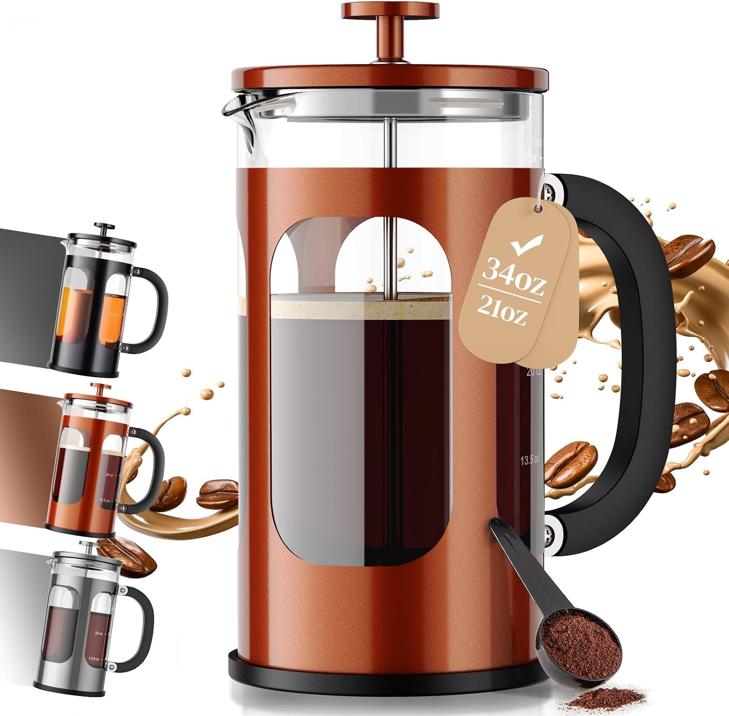 image:imageVeken French Press Coffee Maker No Plastic Touching Cafe34oz 1 L CafeteraCopper
