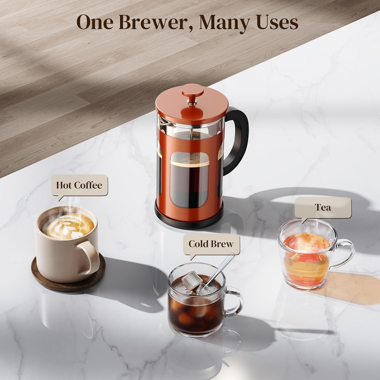 image:imageVeken French Press Coffee Maker No Plastic Touching Cafe34oz 1 L CafeteraCopper