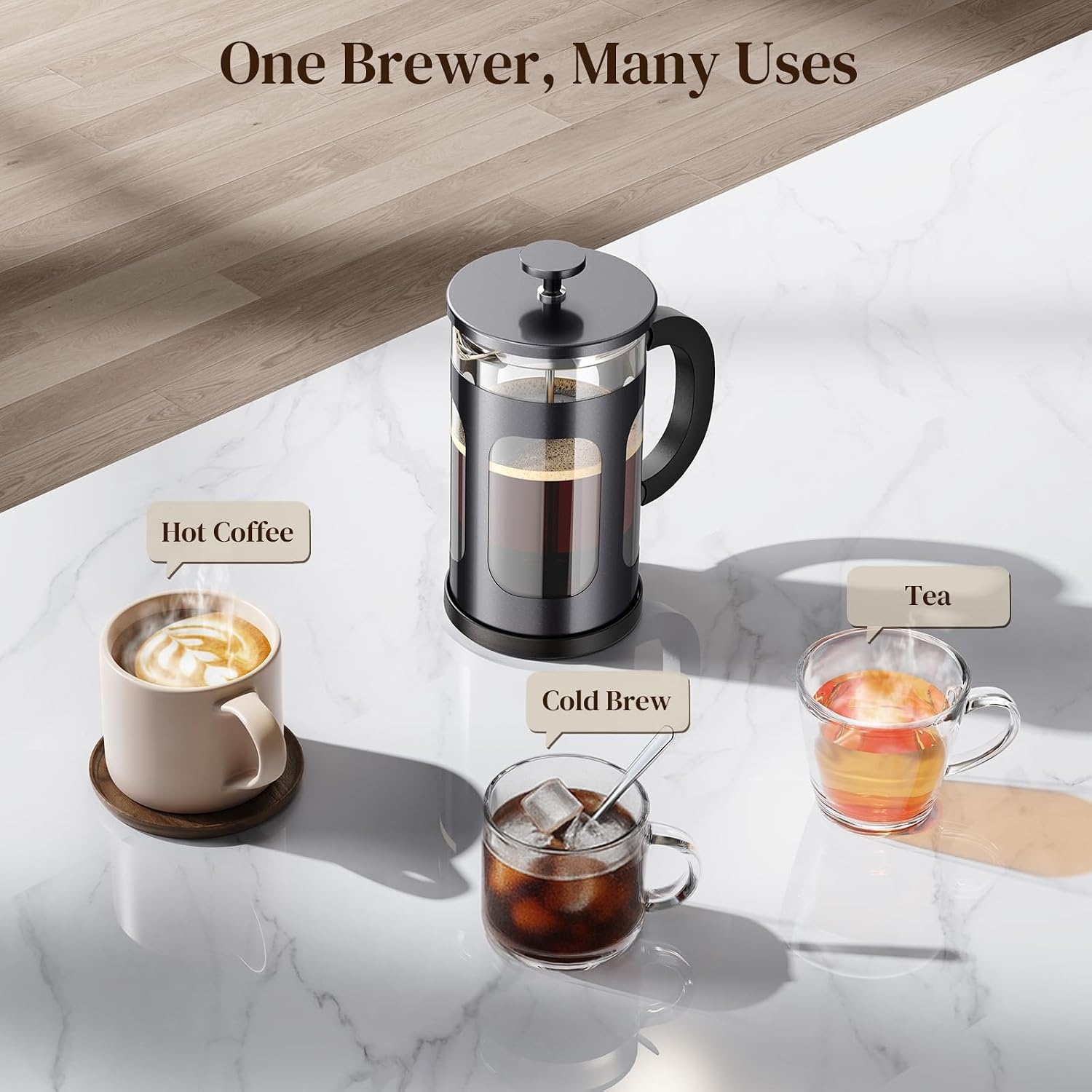image:imageVeken French Press Coffee Maker No Plastic Touching Cafe34oz 1 L CafeteraDark Pewter