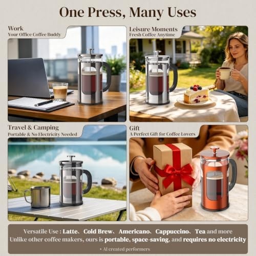image:imageVeken French Press Coffee Maker No Plastic Touching Cafe34oz 1 L CafeteraDark Pewter