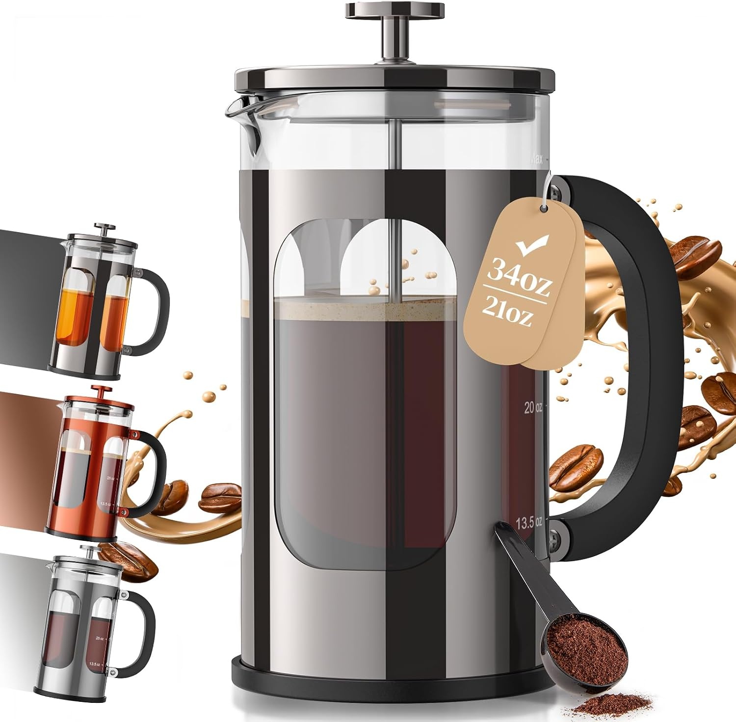 image:imageVeken French Press Coffee Maker No Plastic Touching Cafe34oz 1 L CafeteraDark Pewter