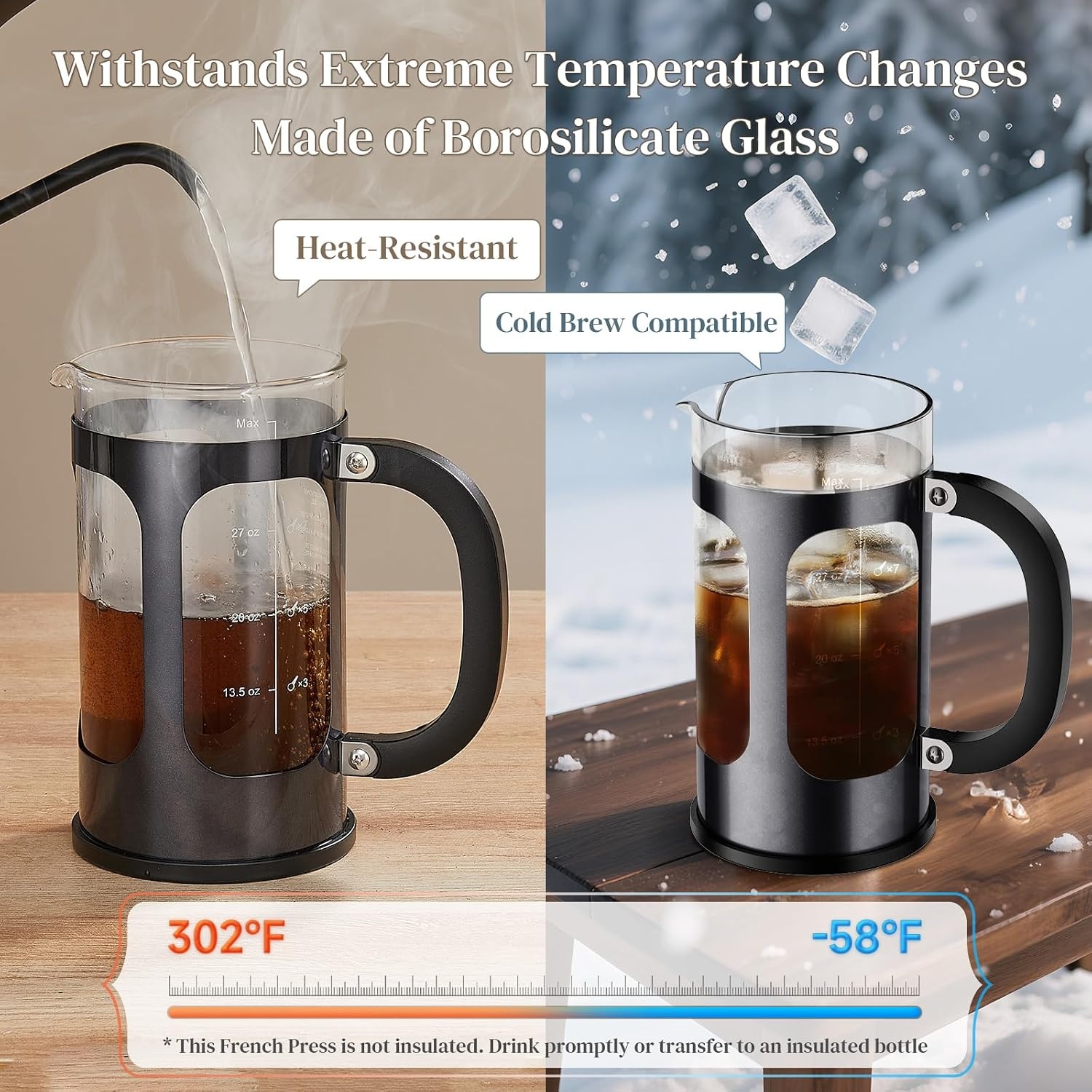 image:imageVeken French Press Coffee Maker No Plastic Touching Cafe34oz 1 L CafeteraDark Pewter