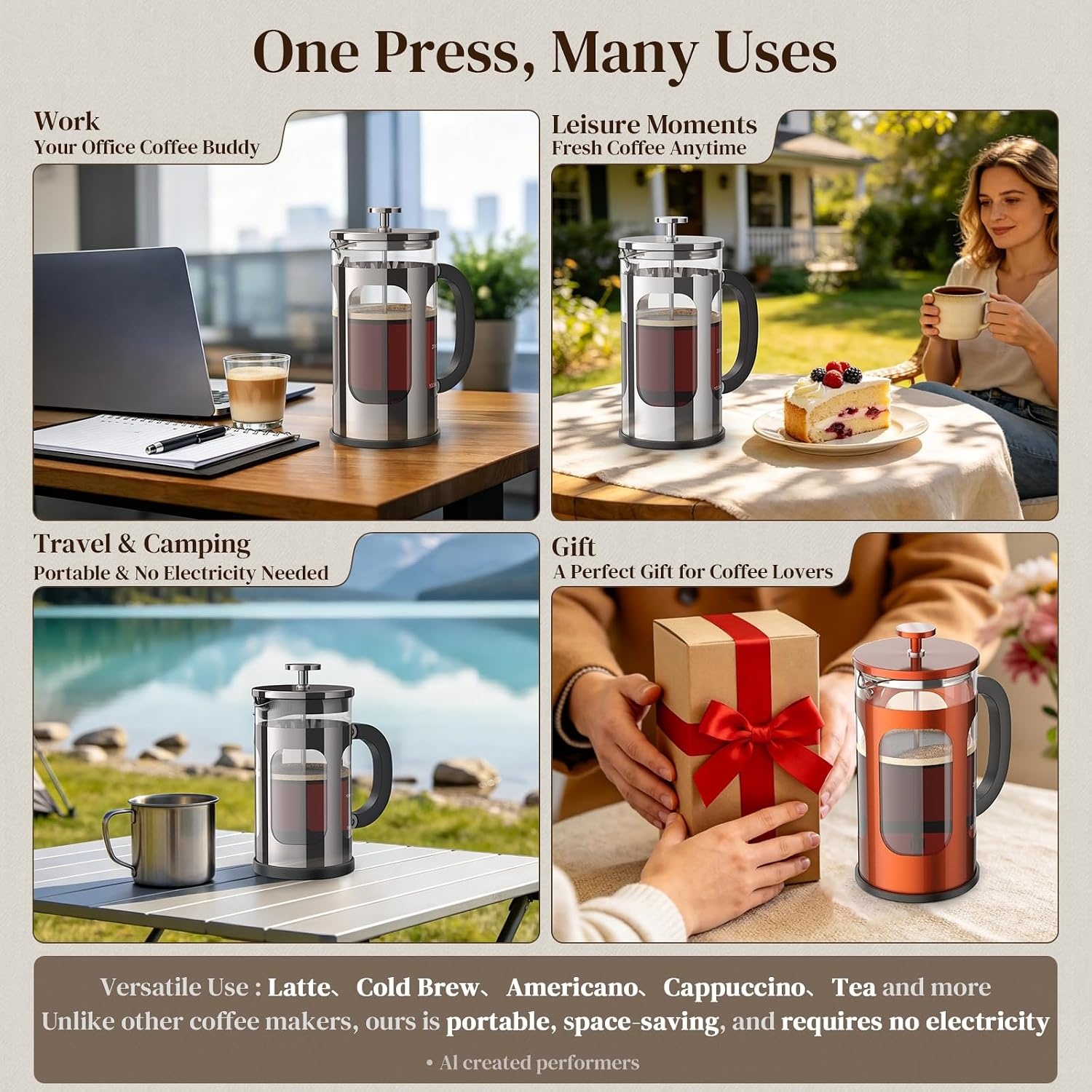 image:imageVeken French Press Coffee Maker No Plastic Touching Cafe34oz 1 L CafeteraDark Pewter