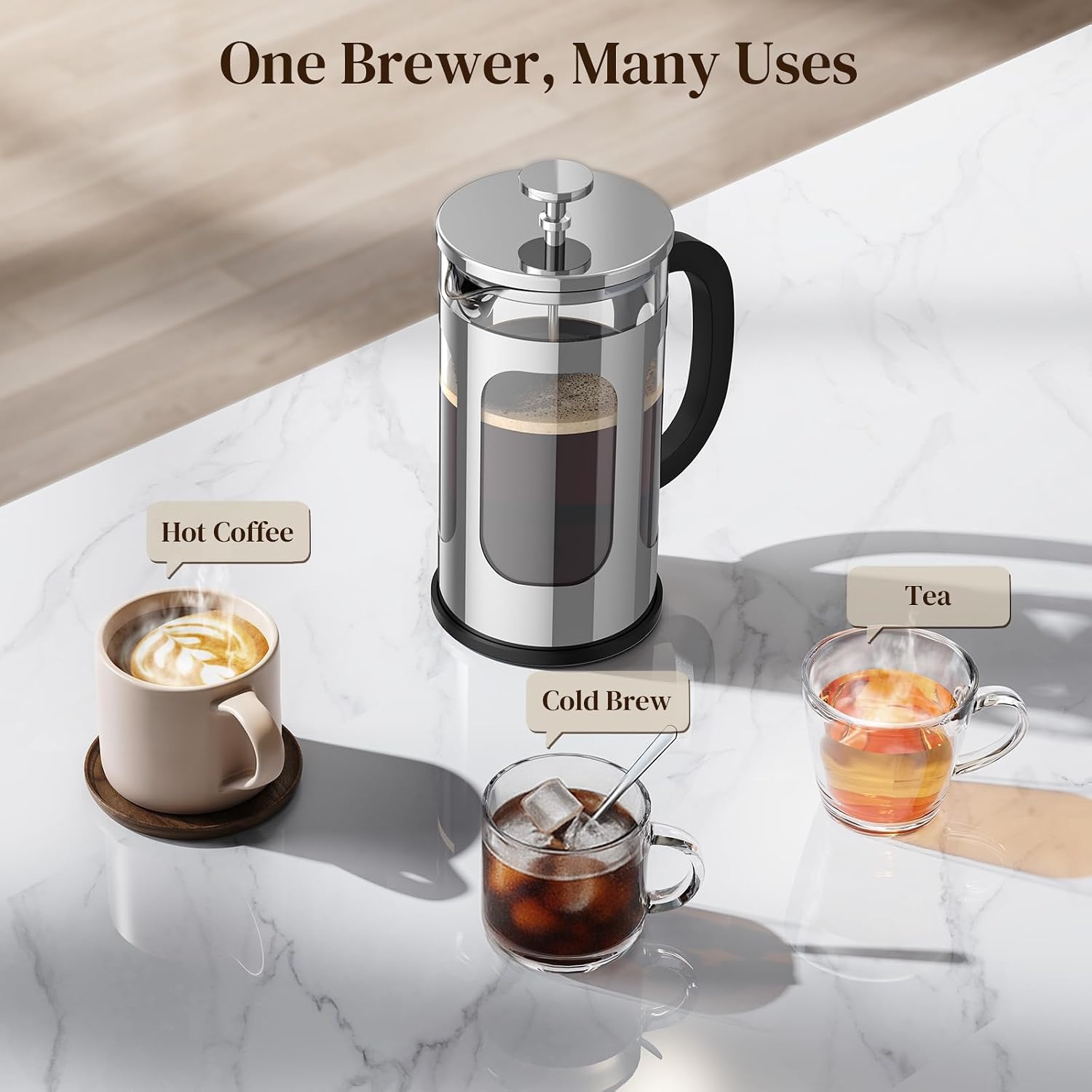 image:imageVeken French Press Coffee Maker No Plastic Touching Cafe34oz 1 L CafeteraSilver
