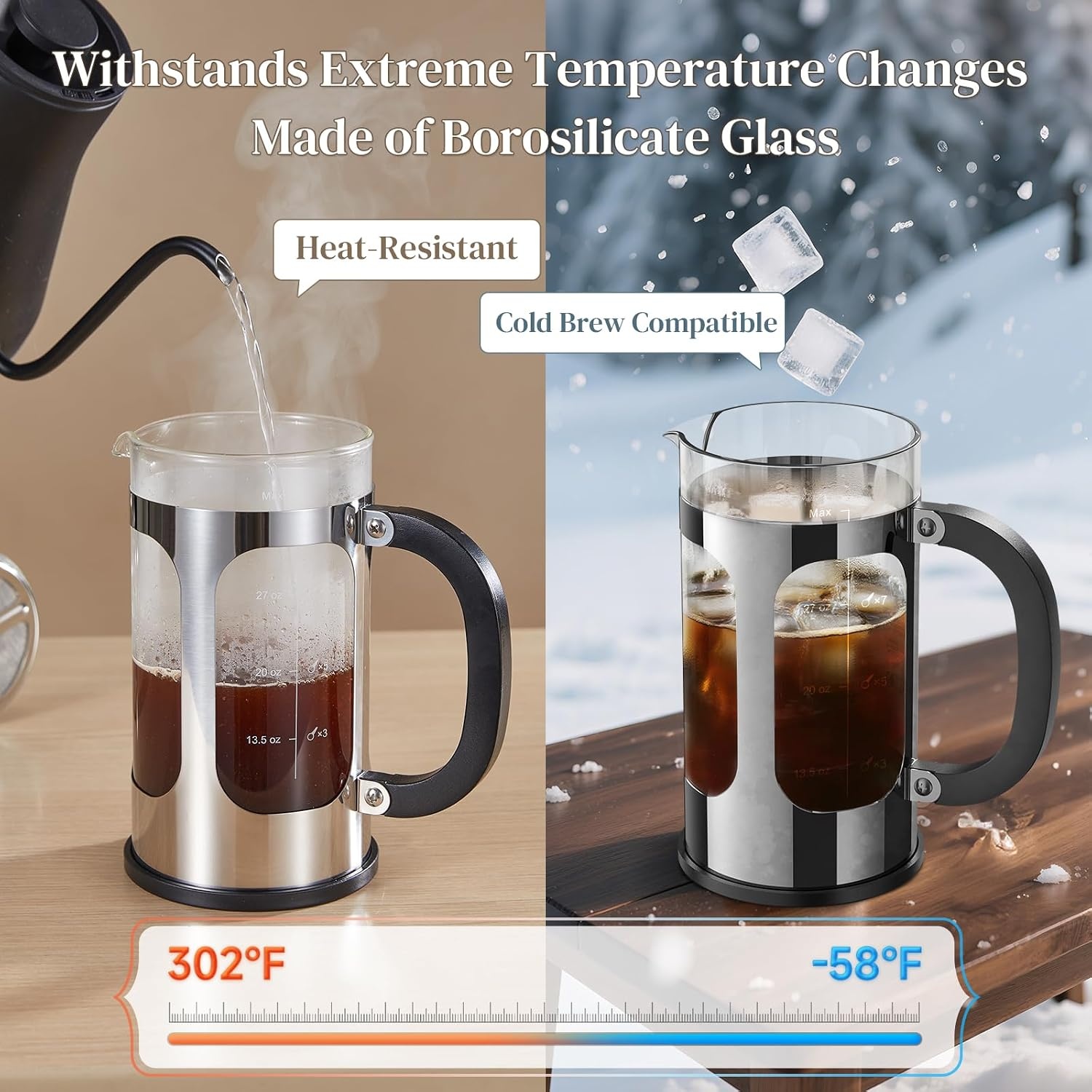 image:imageVeken French Press Coffee Maker No Plastic Touching Cafe34oz 1 L CafeteraSilver