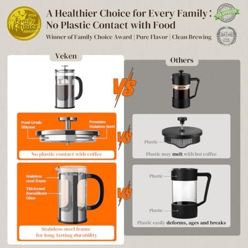 image:imageVeken French Press Coffee Maker No Plastic Touching Cafe34oz 1 L CafeteraSilver