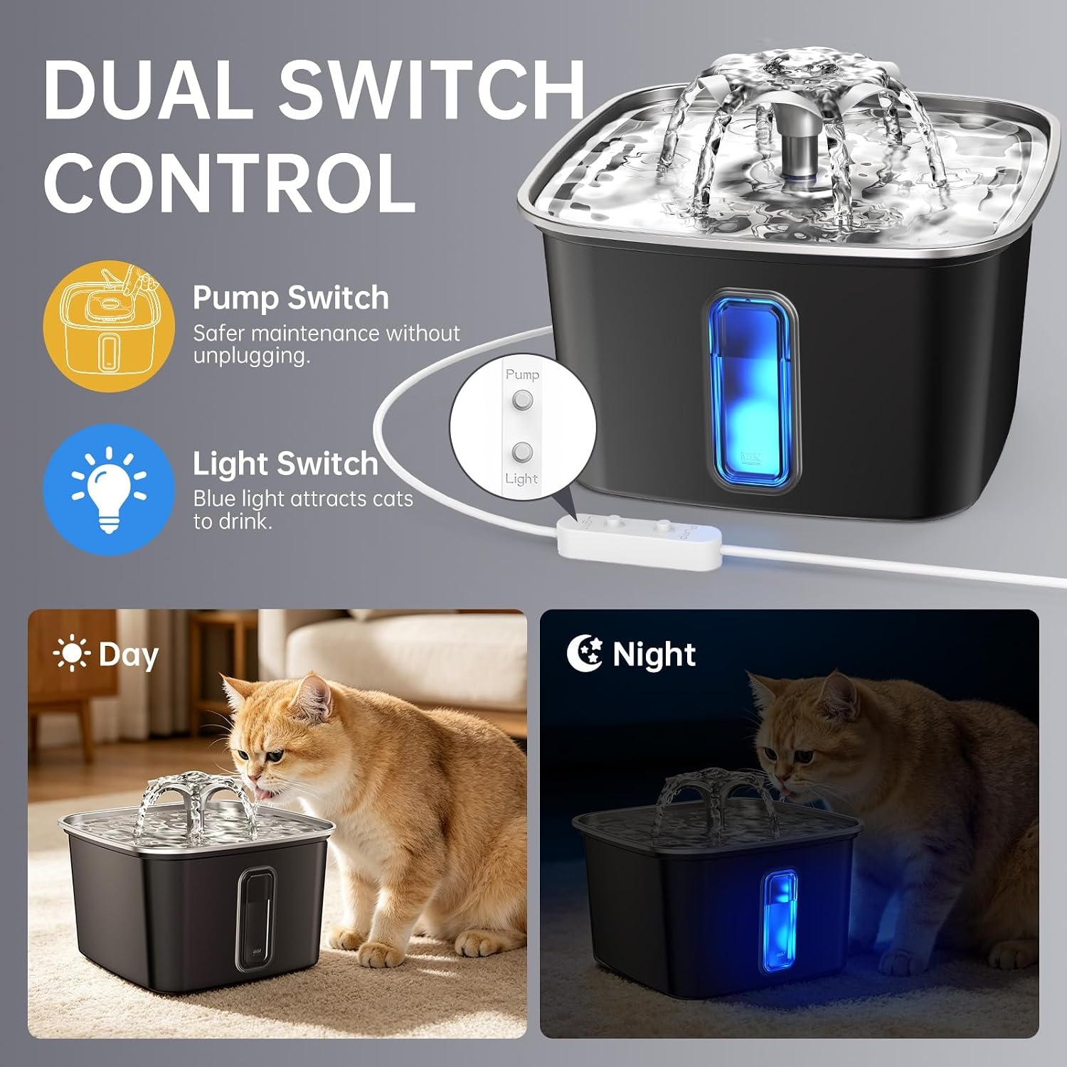 image:imageVeken Innovation Award Winner Stainless Steel Cat Water Fountain 108ozSpace Black