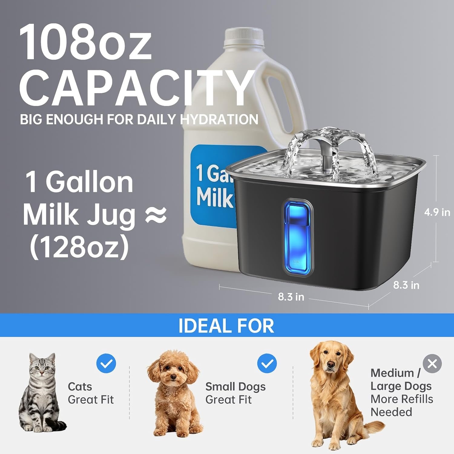 image:imageVeken Innovation Award Winner Stainless Steel Cat Water Fountain 108ozSpace Black