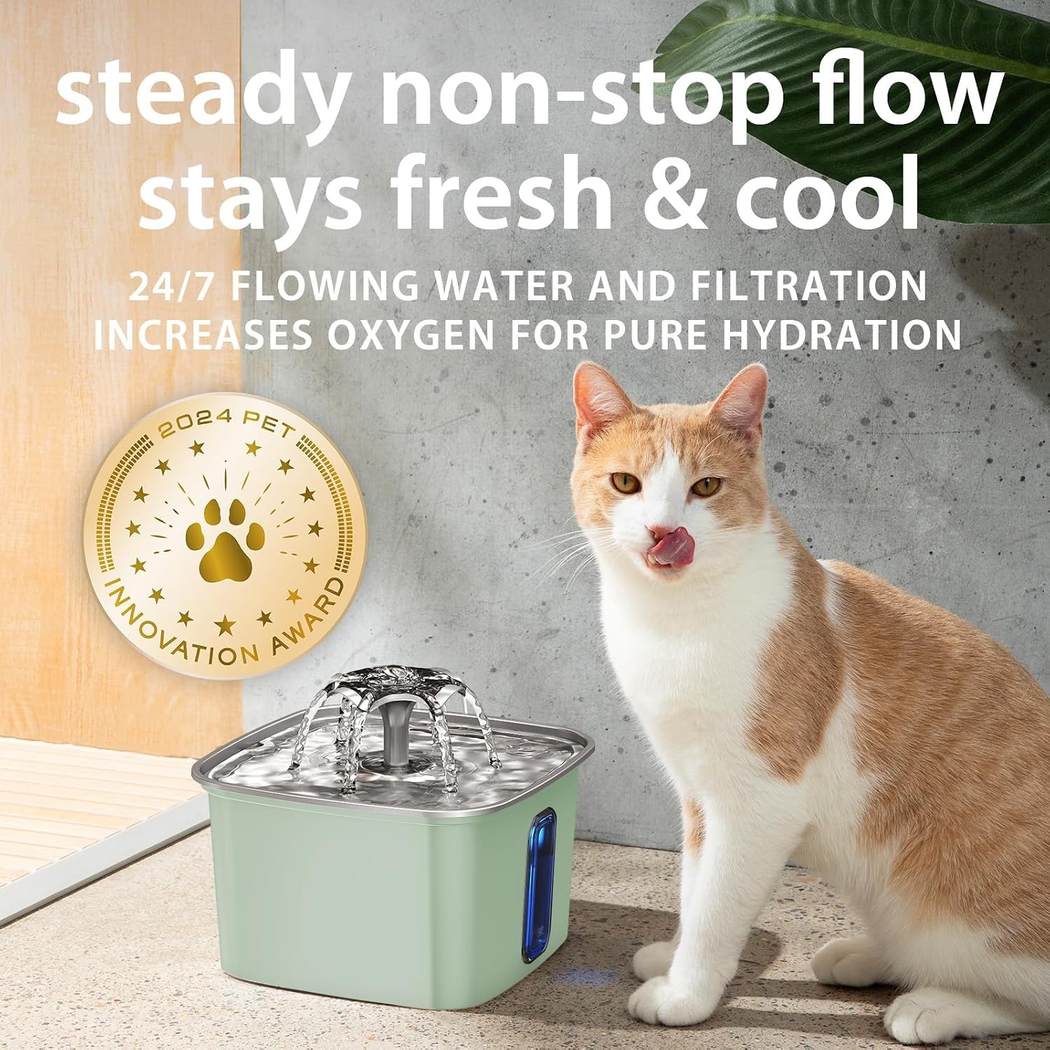 image:imageVeken Innovation Award Winner Stainless Steel Cat Water Fountain 108ozTea Green