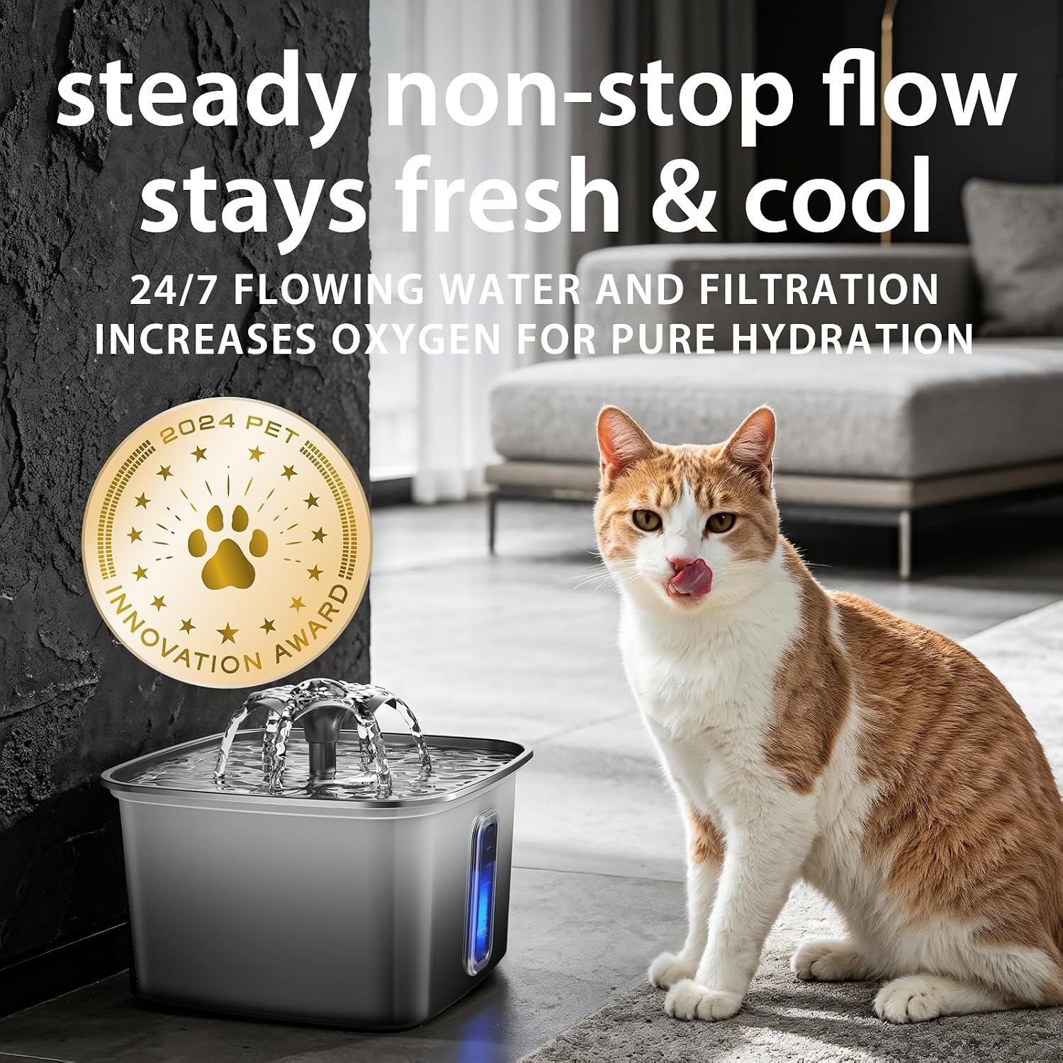 image:imageVeken Innovation Award Winner Stainless Steel Cat Water Fountain 108ozVelvet Black