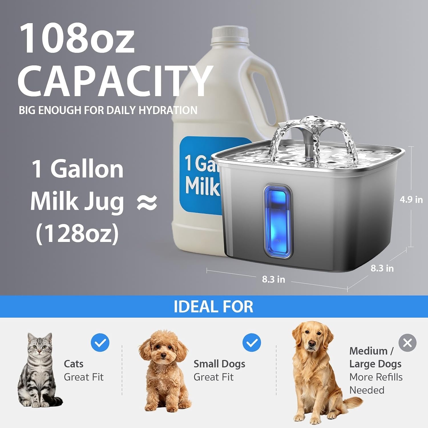image:imageVeken Innovation Award Winner Stainless Steel Cat Water Fountain 108ozVelvet Black