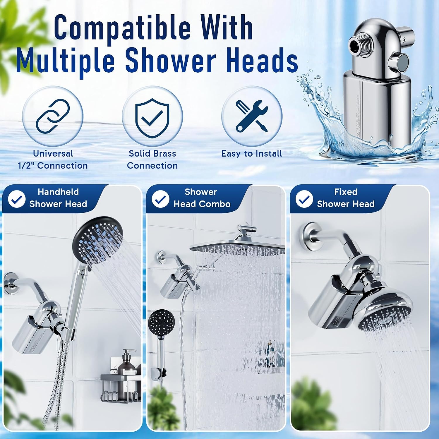 image:imageVeken UChannel Shower Filter to Reduce Chlorine OnePress ReplacementChrome