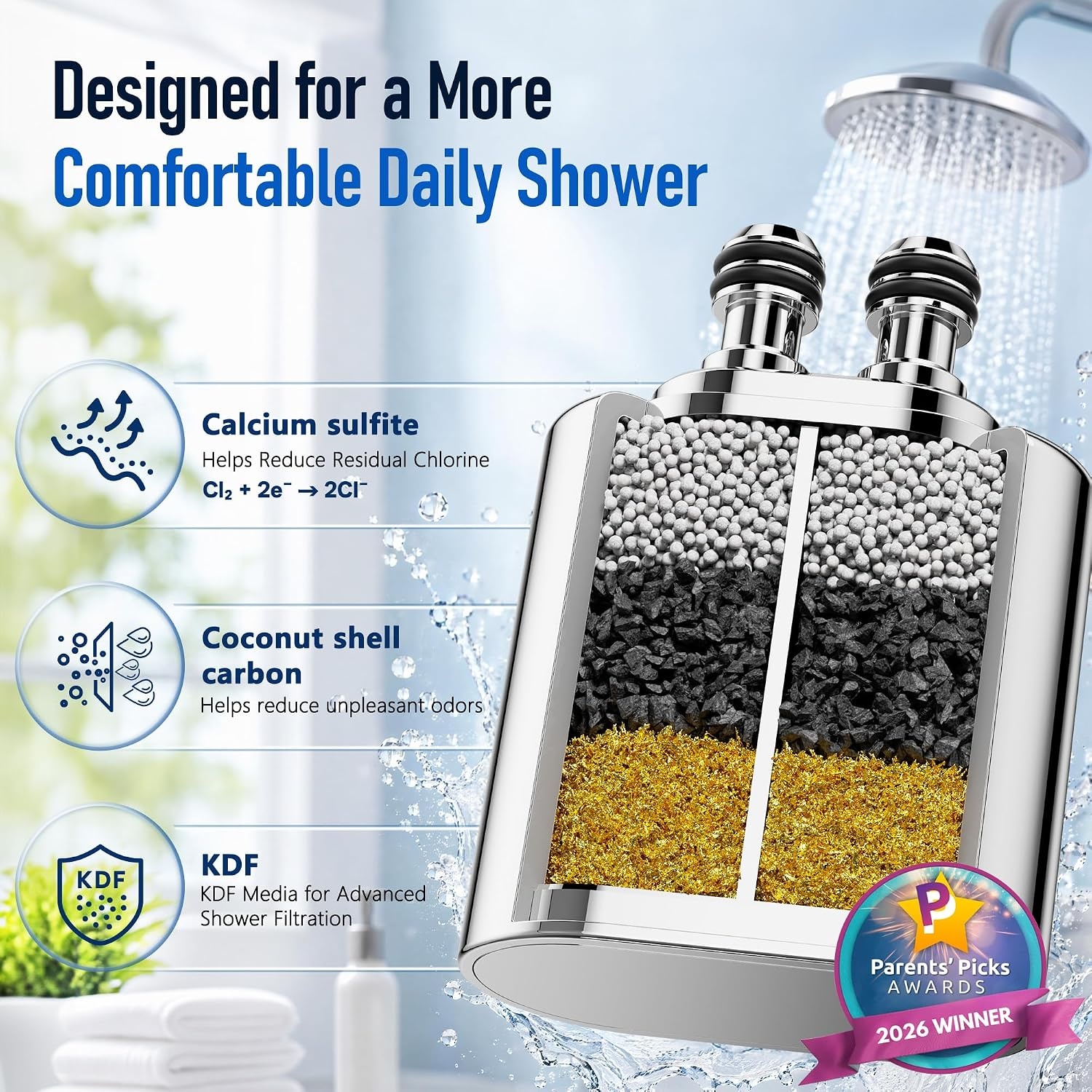 image:imageVeken UChannel Shower Filter to Reduce Chlorine OnePress ReplacementChrome