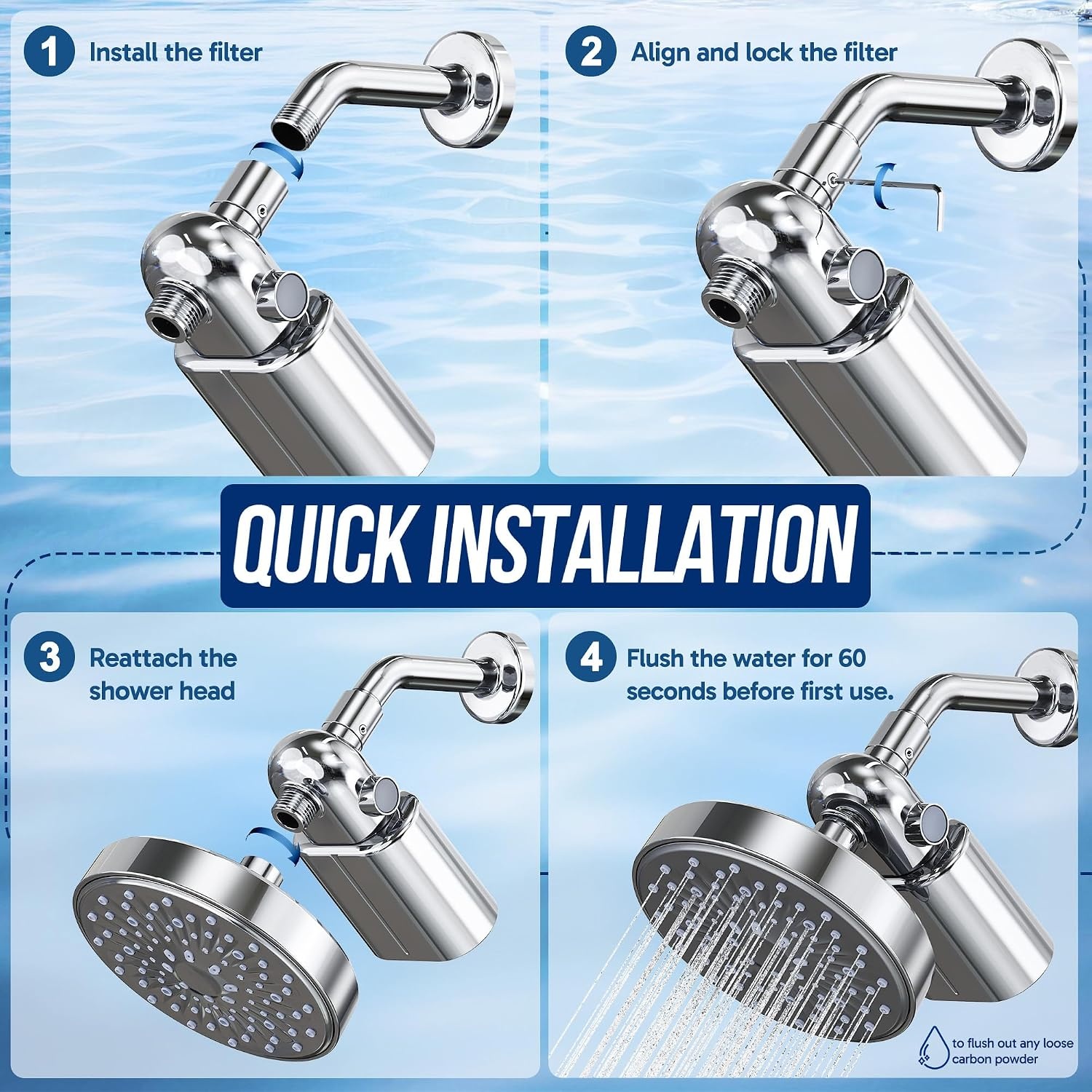 image:imageVeken UChannel Shower Filter to Reduce Chlorine OnePress ReplacementChrome