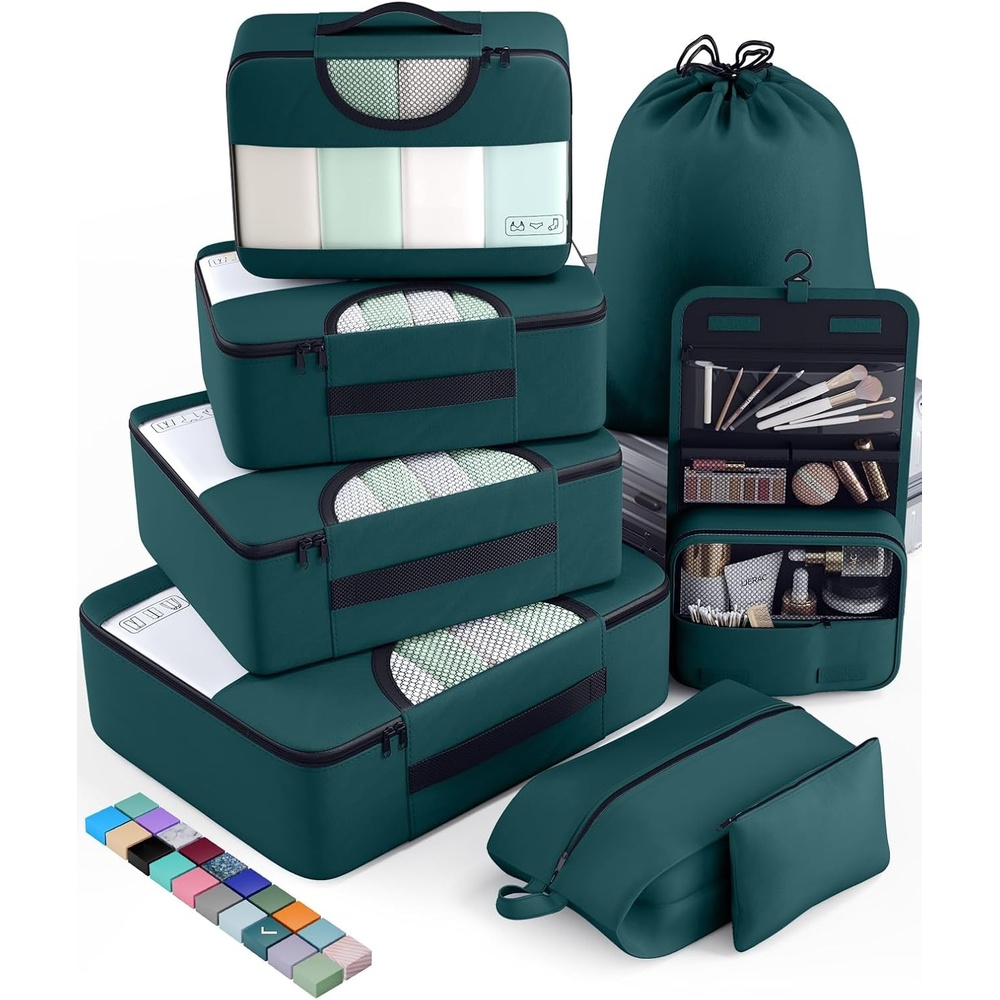 image:imageVeken 10 Set Packing Cubes for Travel Essentials Suitcase Organizer Bags in 4 Sizes CarryOn Luggage Accessories with Laundry Bag Airplane Must Have with 99Count Mesh Holes03 Deep Teal