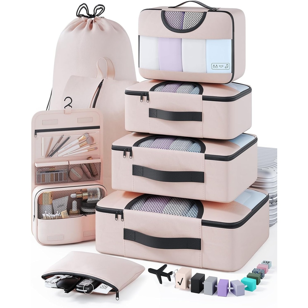 image:imageVeken 10 Set Packing Cubes for Travel Essentials Suitcase Organizer Bags in 4 Sizes CarryOn Luggage Accessories with Laundry Bag Airplane Must Have with 99Count Mesh Holes01 Cream
