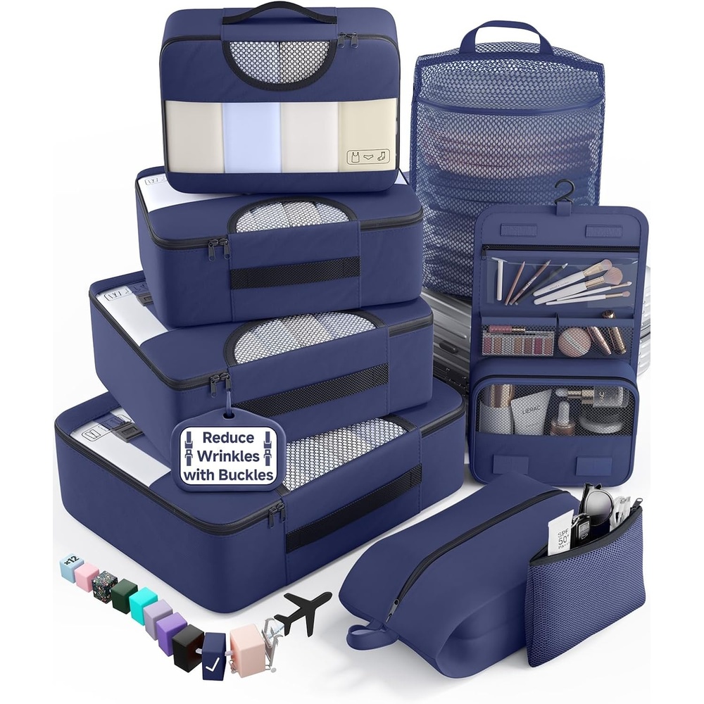 image:imageVeken 4 Set6 Set 8 Set 9 Set 10 Set 11 Set Packing Cubes for Travel Essentials 10 Set 02 Cream05 Indigo Blue
