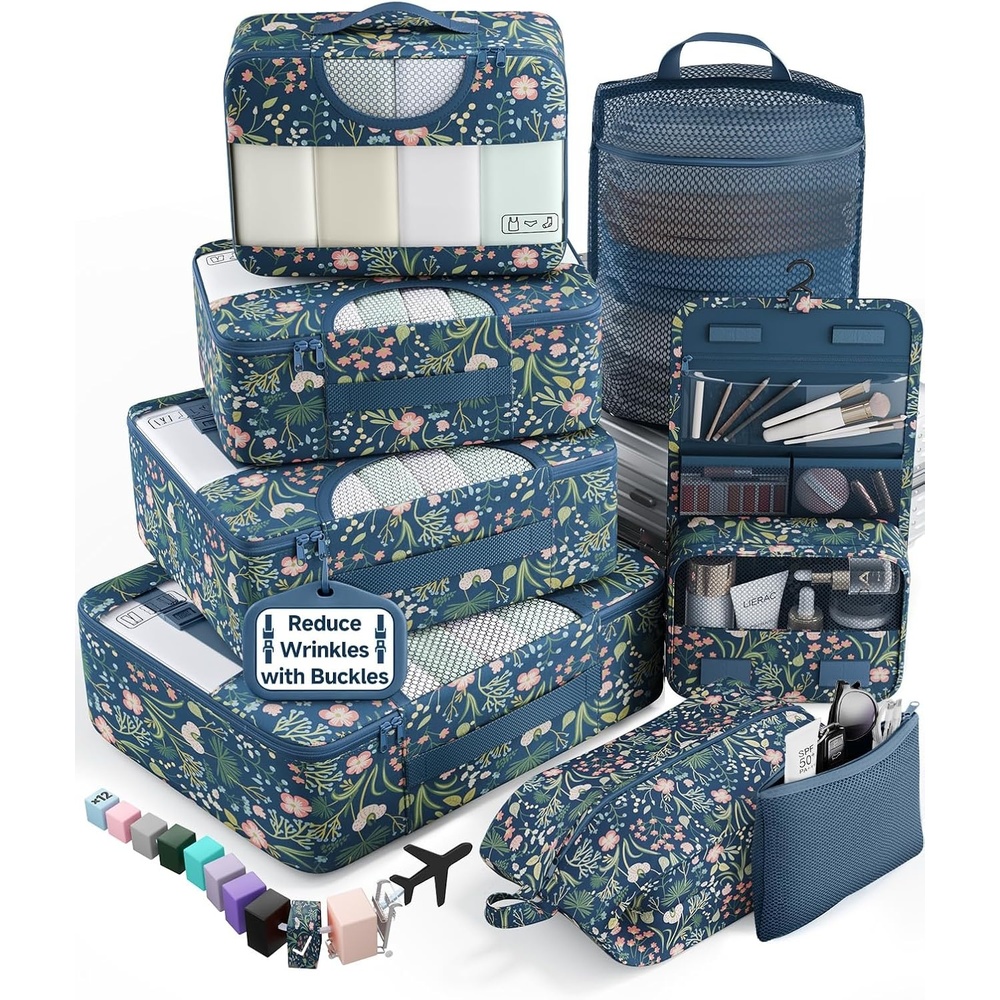 image:imageVeken 4 Set6 Set 8 Set 9 Set 10 Set 11 Set Packing Cubes for Travel Essentials 10 Set 02 Cream08 Navy Flower
