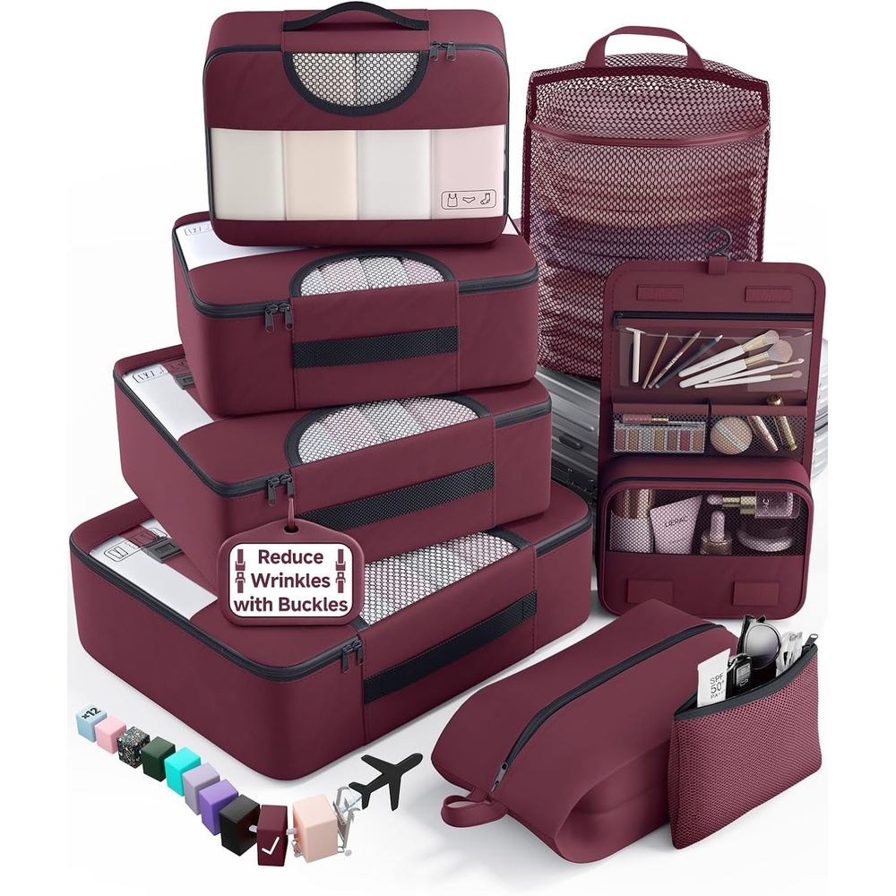 image:imageVeken 4 Set6 Set 8 Set 9 Set 10 Set 11 Set Packing Cubes for Travel Essentials 10 Set 02 Cream11 Wine Red