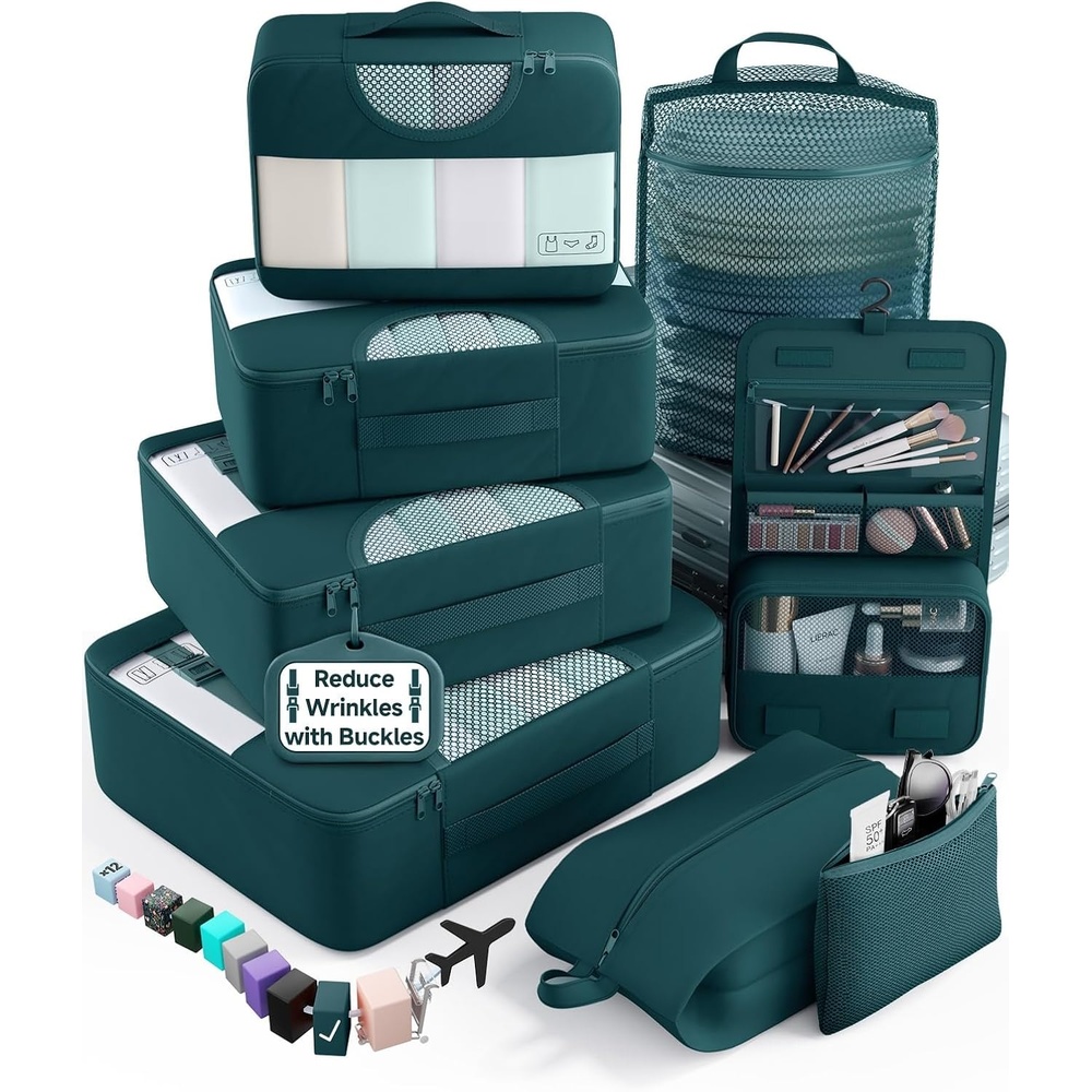 image:imageVeken 4 Set6 Set 8 Set 9 Set 10 Set 11 Set Packing Cubes for Travel Essentials 10 Set 02 Cream13 Deep Teal
