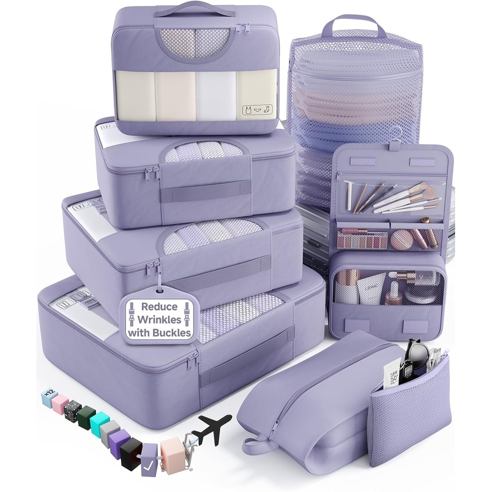 image:imageVeken 4 Set6 Set 8 Set 9 Set 10 Set 11 Set Packing Cubes for Travel Essentials 10 Set 02 Cream14 Early Purple Gray