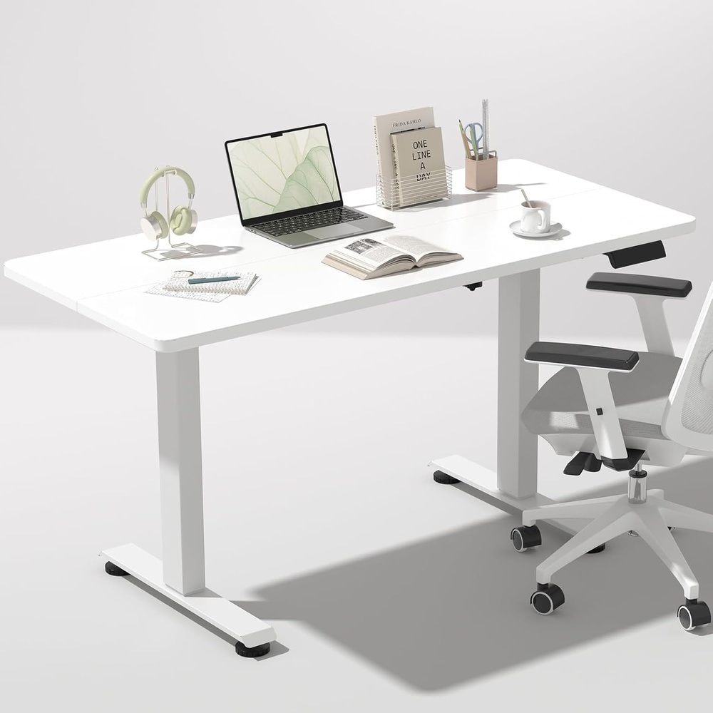 image:imageVeken 472 Inch Electric Standing Desk Height Adjustable Sit Stand Up Wood Desktop Work Home Office Computer PC Desks Gaming Writing Study Bedroom Rising Table Tall Standup Workstation WhiteWhite