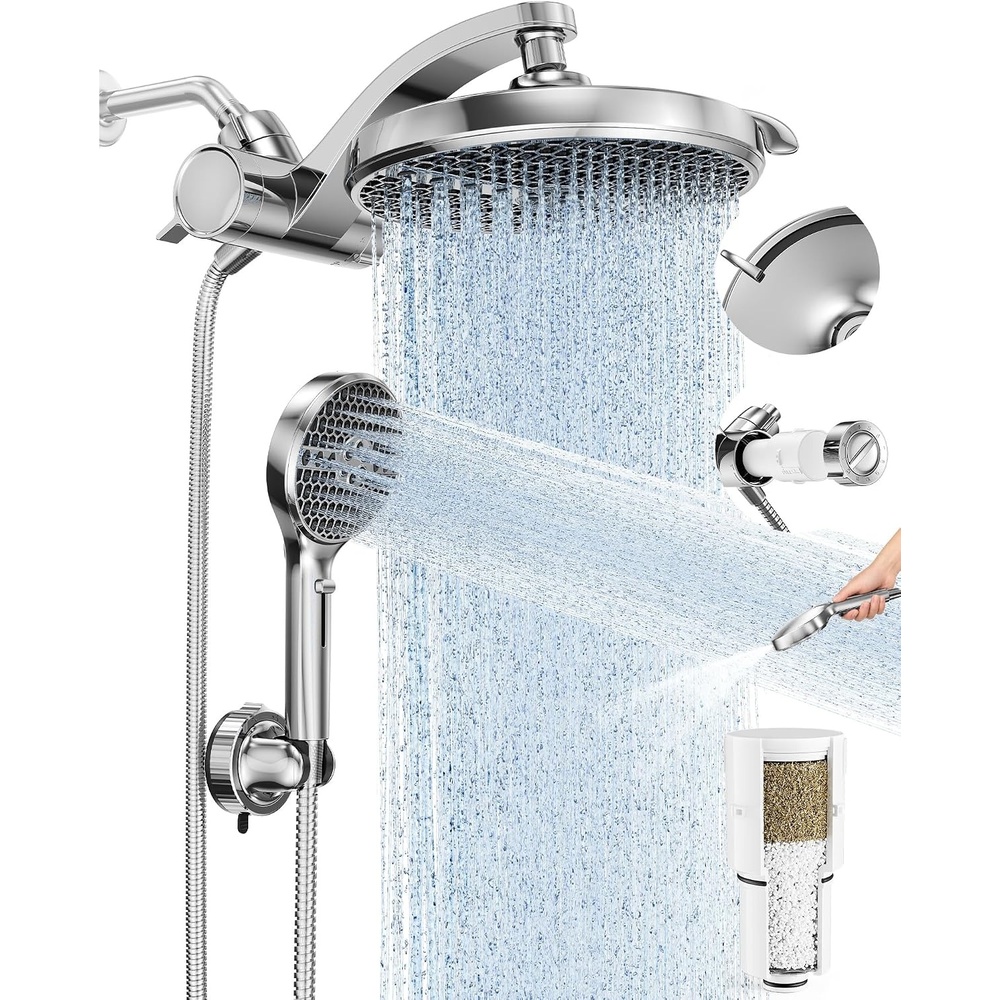 image:imageVeken Filtered Shower Head with Handheld Multipattern Rain Showerhead SetChrome